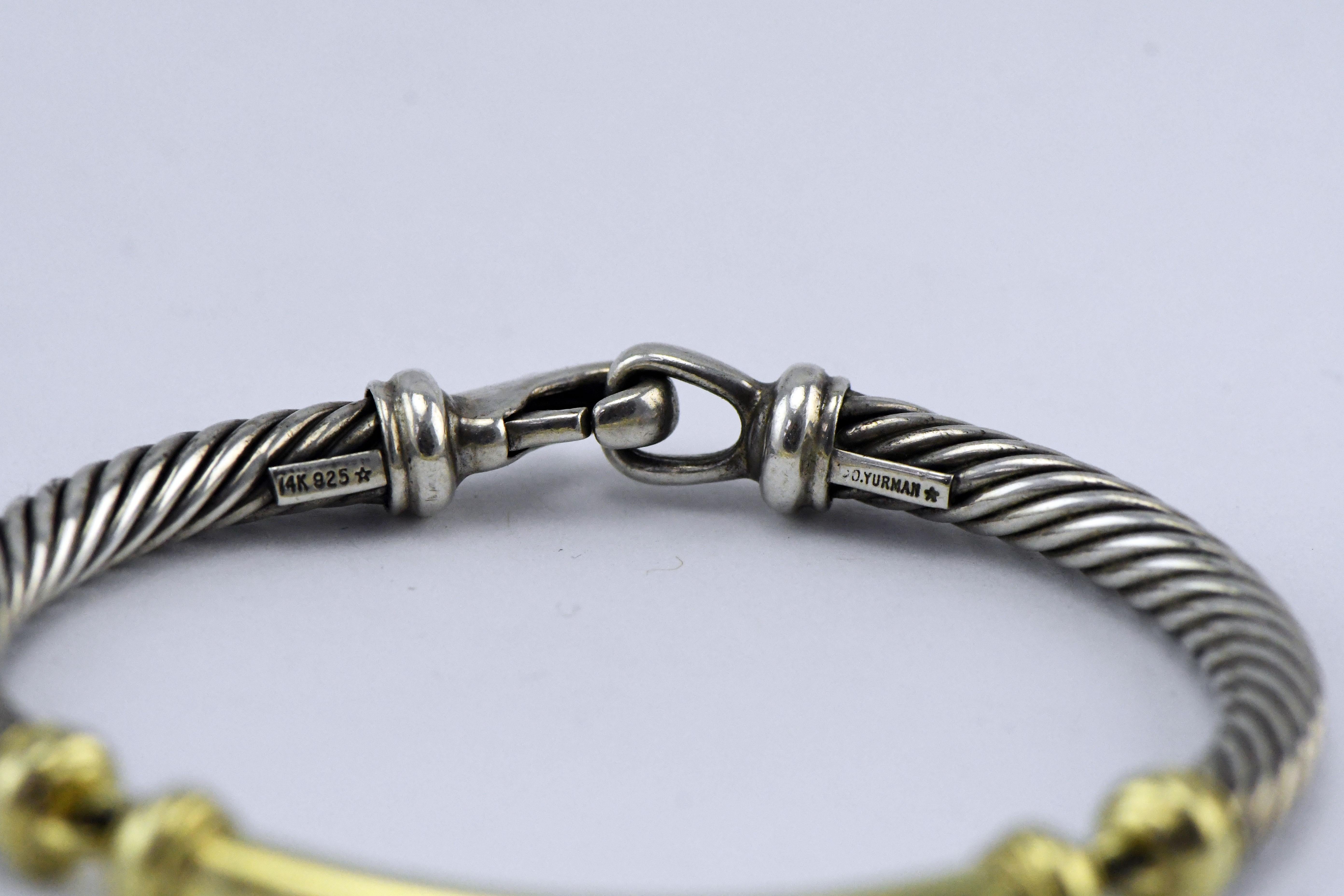 David Yurman 14 Karat Gold and Sterling Cable Link Bracelet In Good Condition For Sale In Overland Park, KS