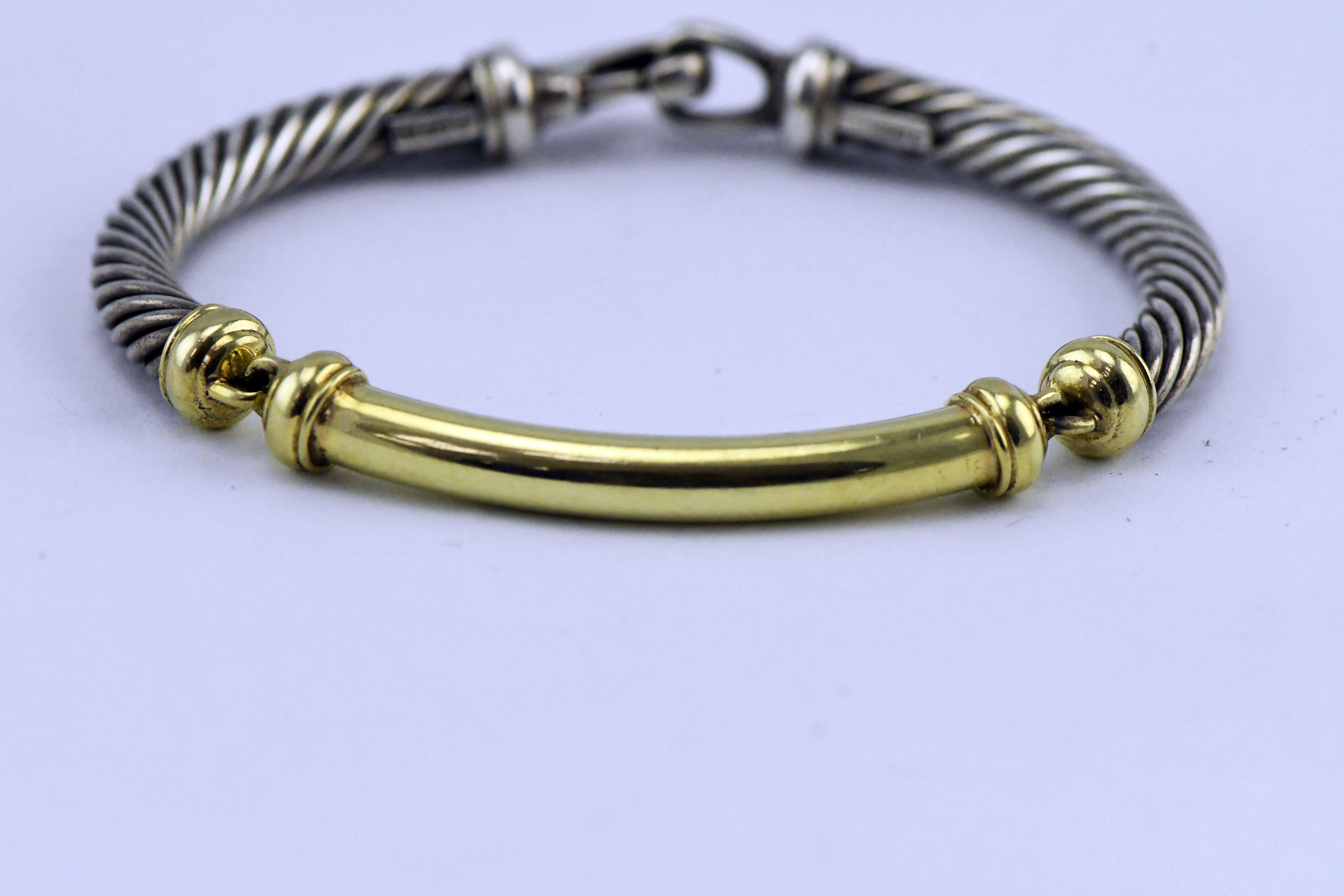 Women's or Men's David Yurman 14 Karat Gold and Sterling Cable Link Bracelet For Sale