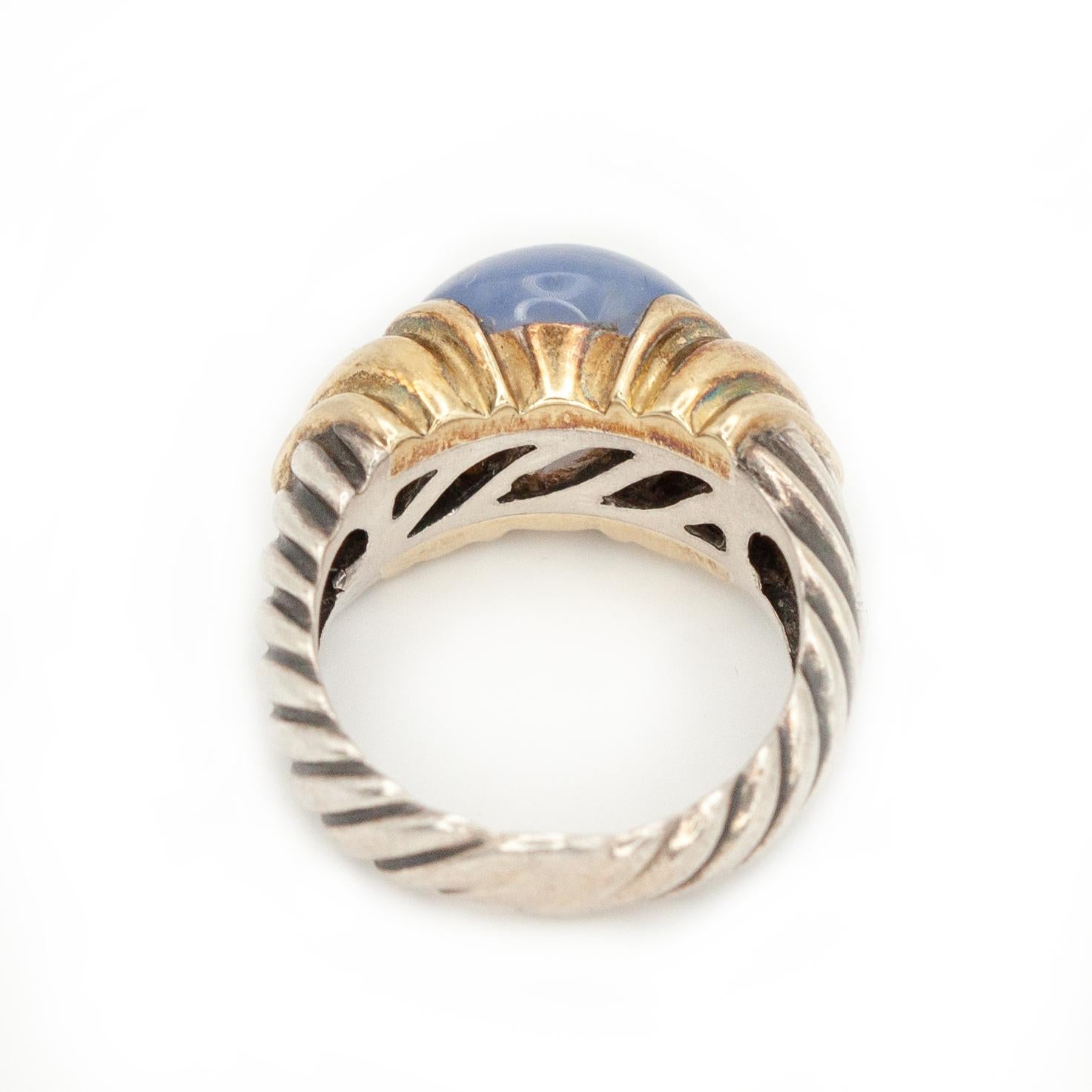 David Yurman Anillo cable de oro de 14 quilates y calcedonia de ley c. Década de 1980 en venta 4