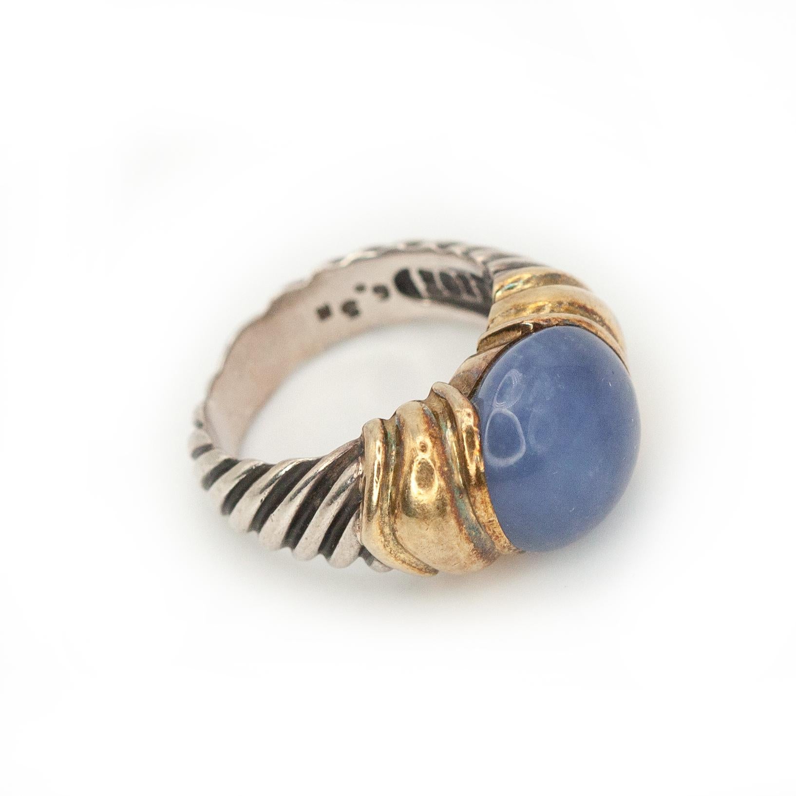David Yurman Anillo cable de oro de 14 quilates y calcedonia de ley c. Década de 1980 en venta 5