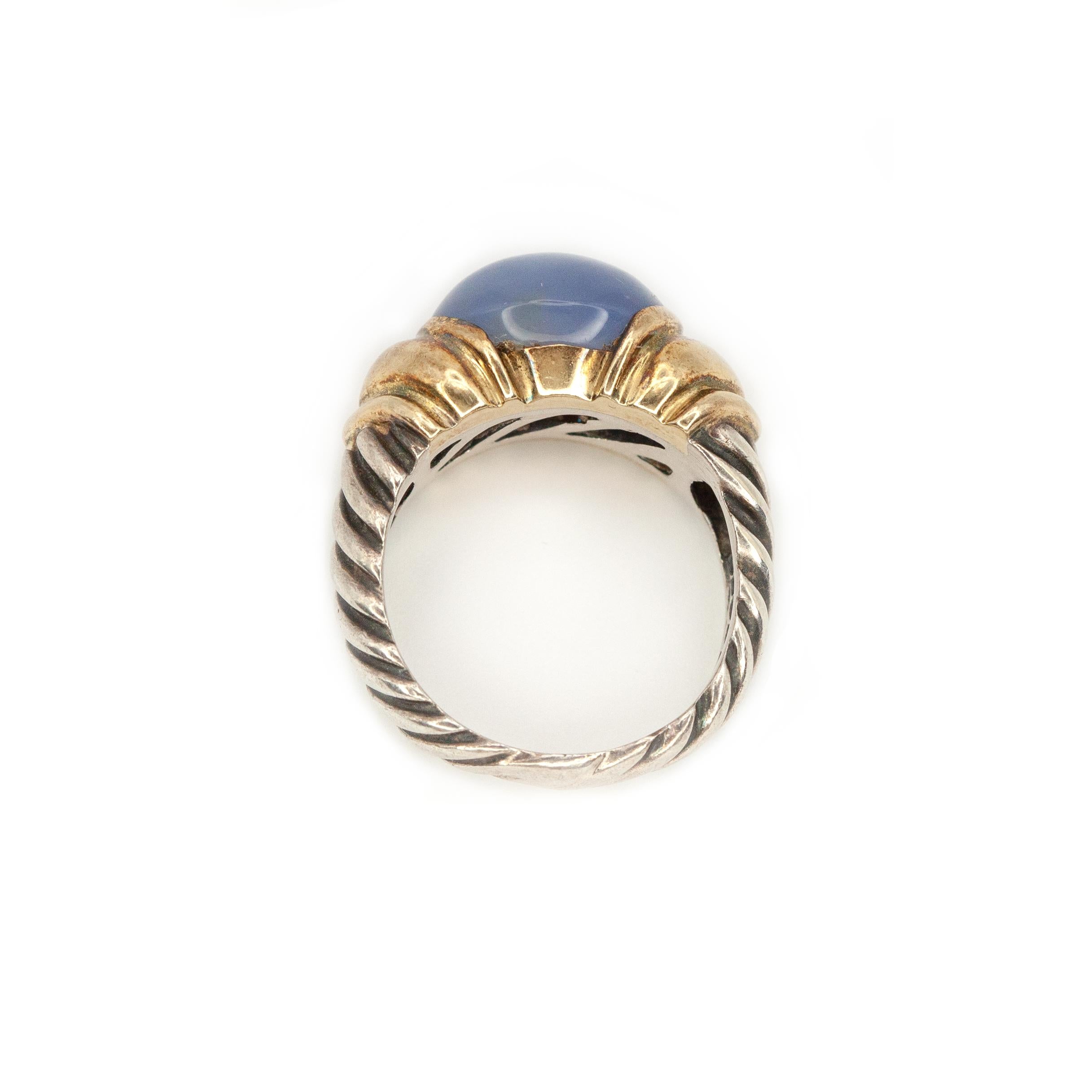 David Yurman Anillo cable de oro de 14 quilates y calcedonia de ley c. Década de 1980 Moderno en venta