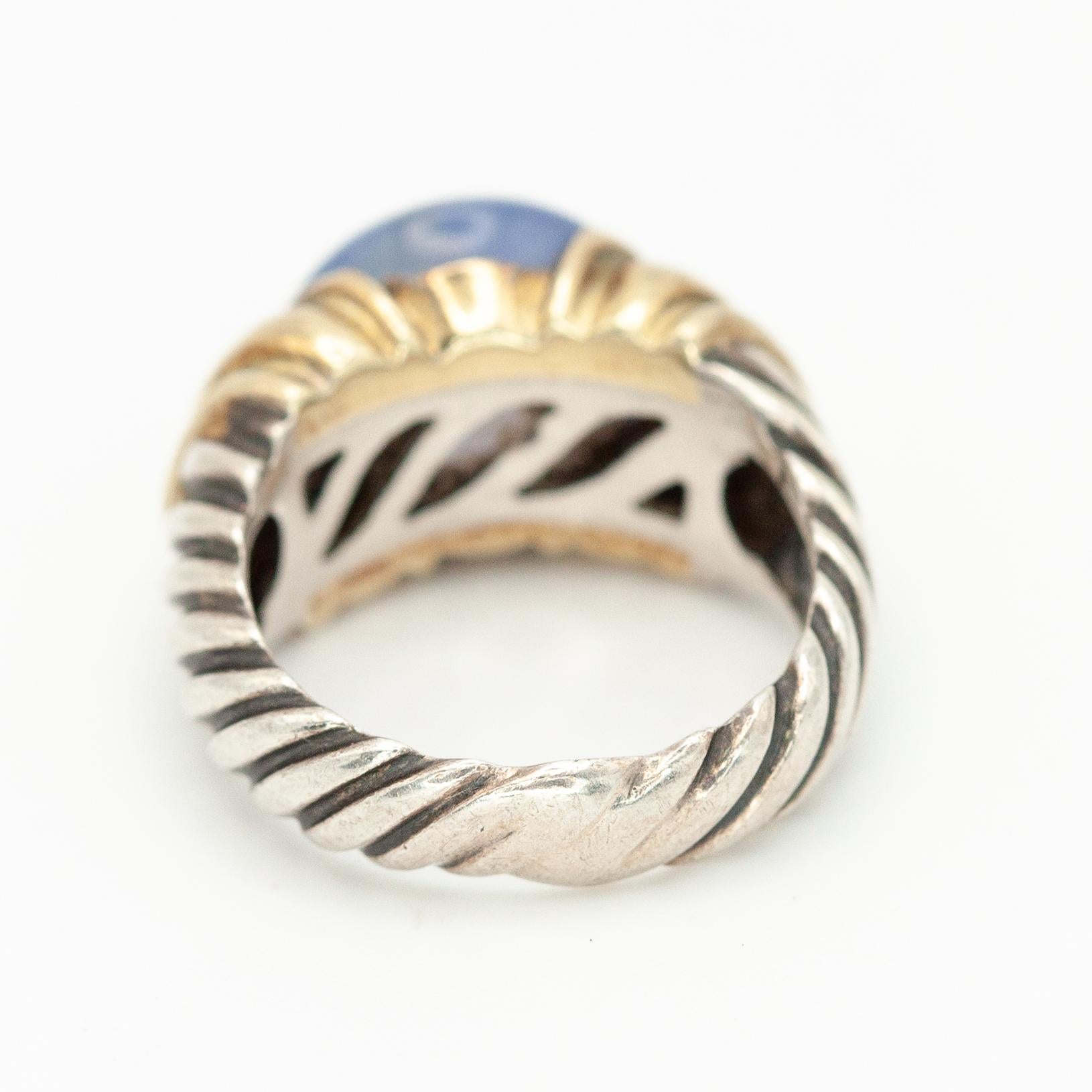 David Yurman Anillo cable de oro de 14 quilates y calcedonia de ley c. Década de 1980 en venta 3