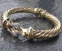 David Yurman 14k Gold Cable Renaissance Diamond Buckle Bangle Bracelet 59.8g