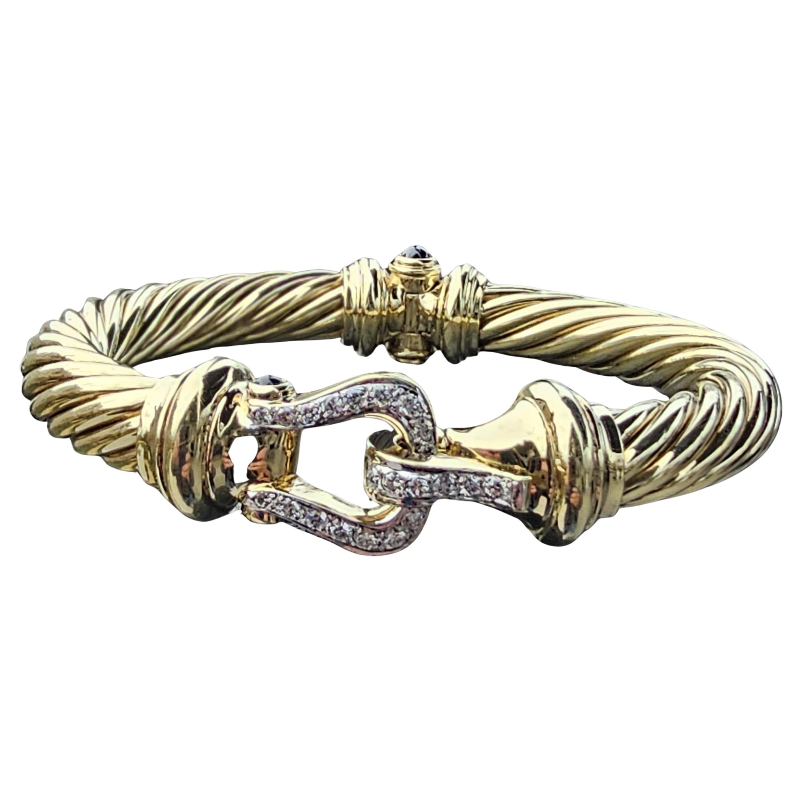 David Yurman 14k Gold Cable Renaissance Diamond Buckle Bangle Bracelet 59.8g For Sale