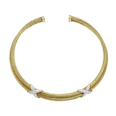 David Yurman 14k Gold Collar Necklace Double X Twisted wire