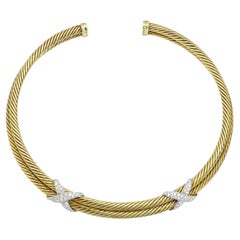 David Yurman 14k Gold Collar Necklace Double X Twisted wire