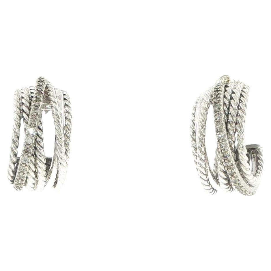 Pre-owned David Yurman 14k Gold & Sterling Silver Diamond Crossover Earrings In Multiple