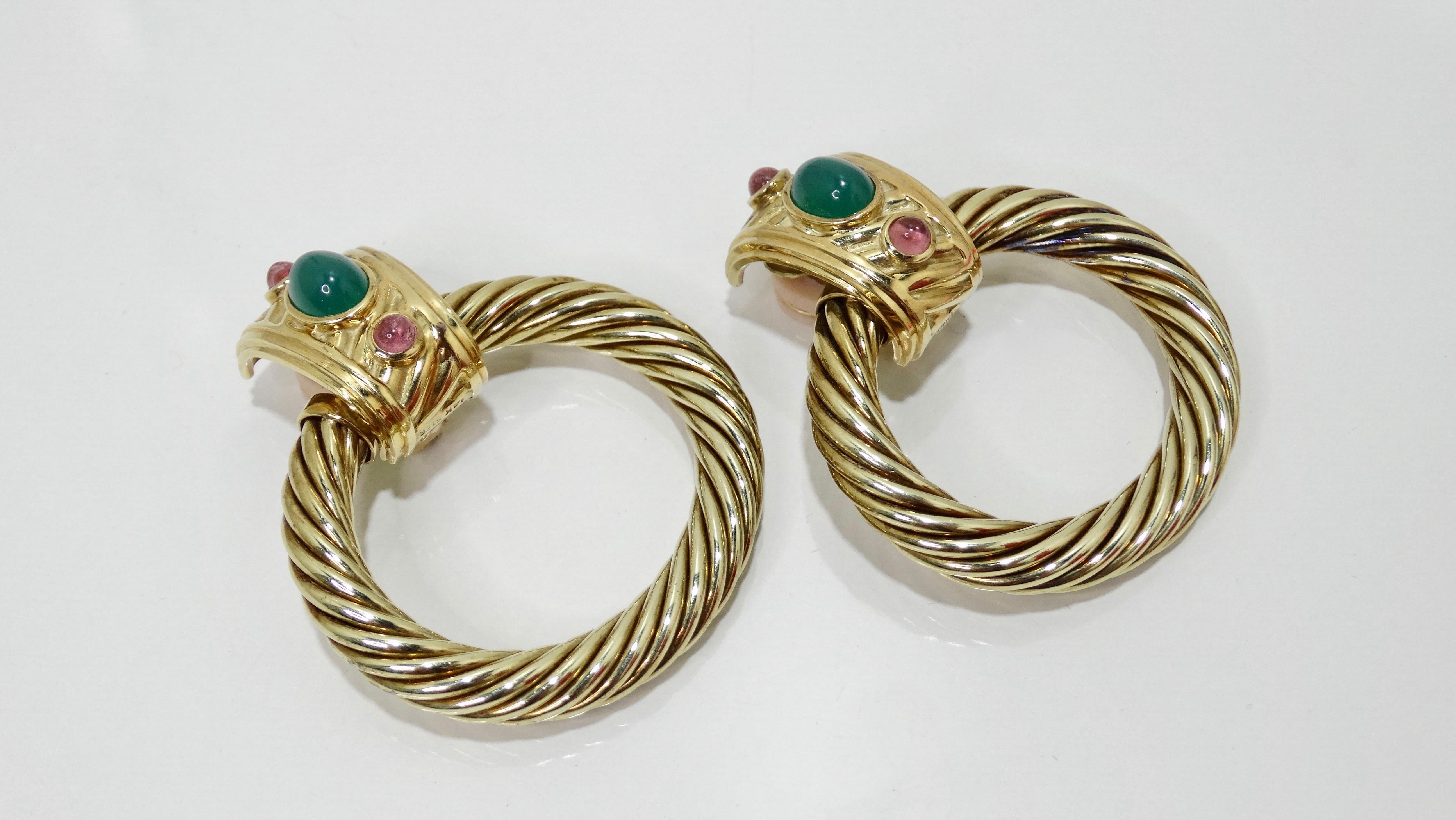 Oval Cut David Yurman 14K Gold & Sterling Silver Renaissance Hoop Earrings