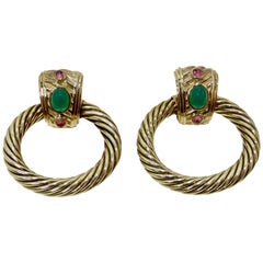 Vintage David Yurman 14K Gold & Sterling Silver Renaissance Hoop Earrings 