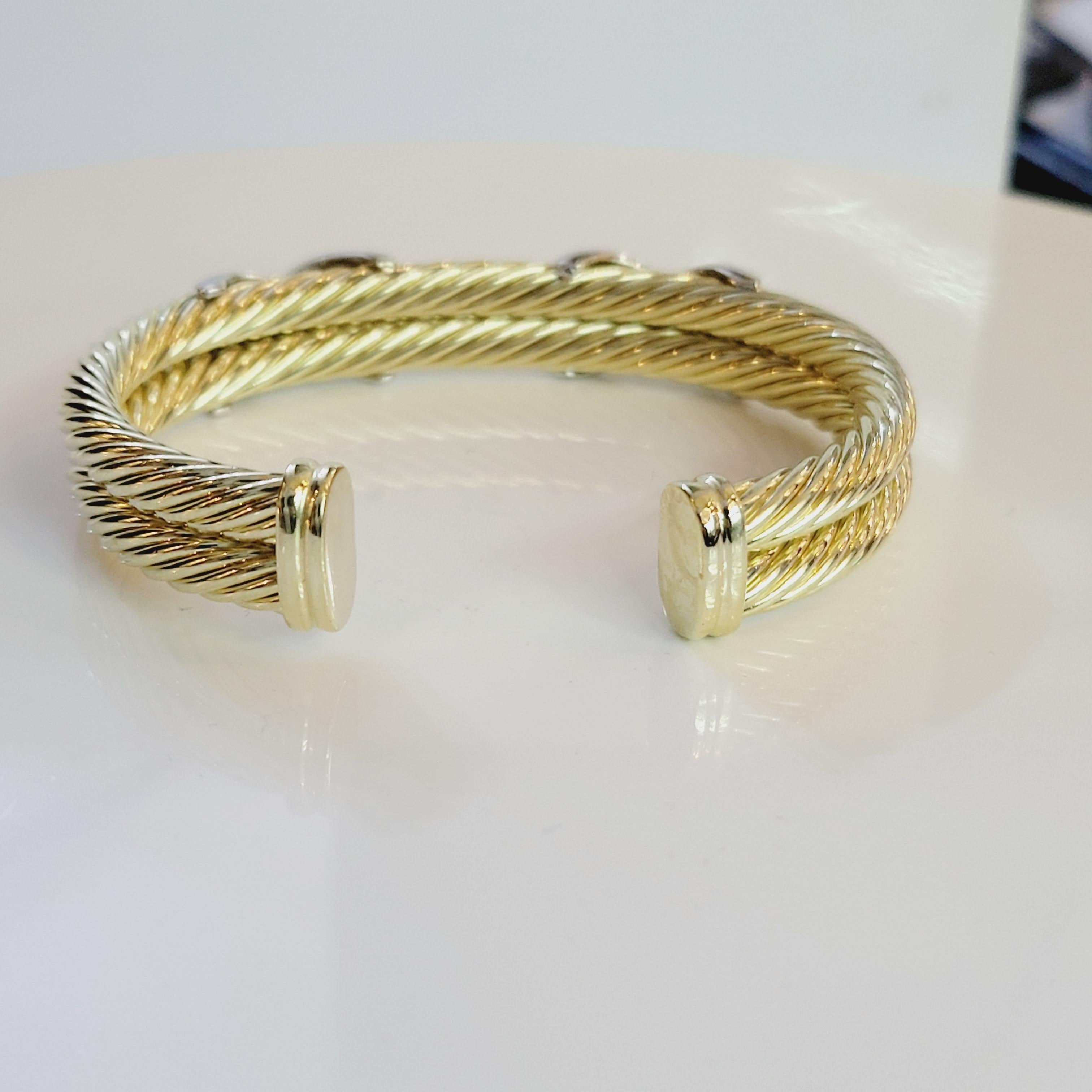 David Yurman 14K Massivgold Double X Doppel-Kabel-Manschettenarmband im Zustand „Hervorragend“ in New York, NY