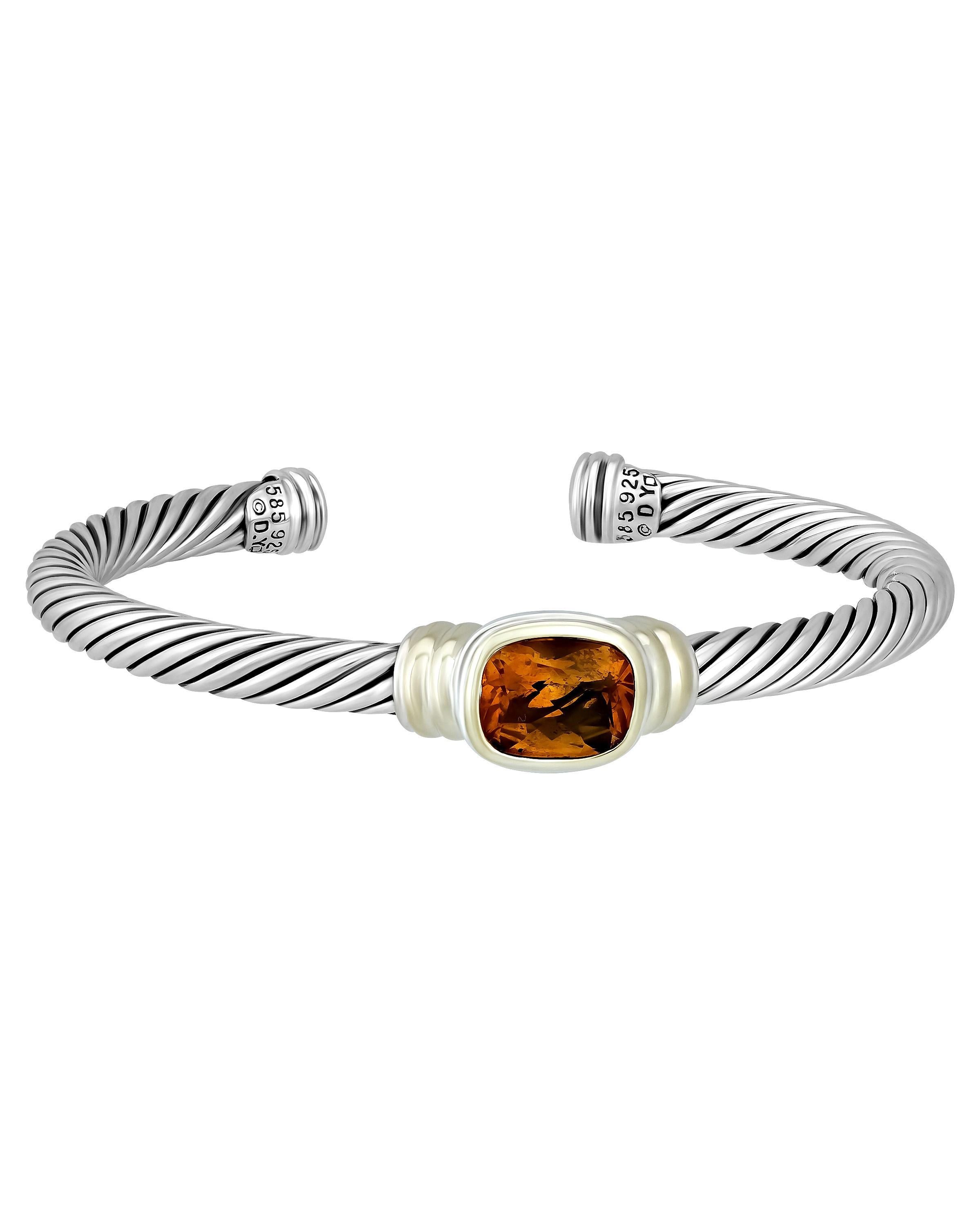 David Yurman 14K Sterling Silver Citrine Cable Bracelet In New Condition In New York, NY