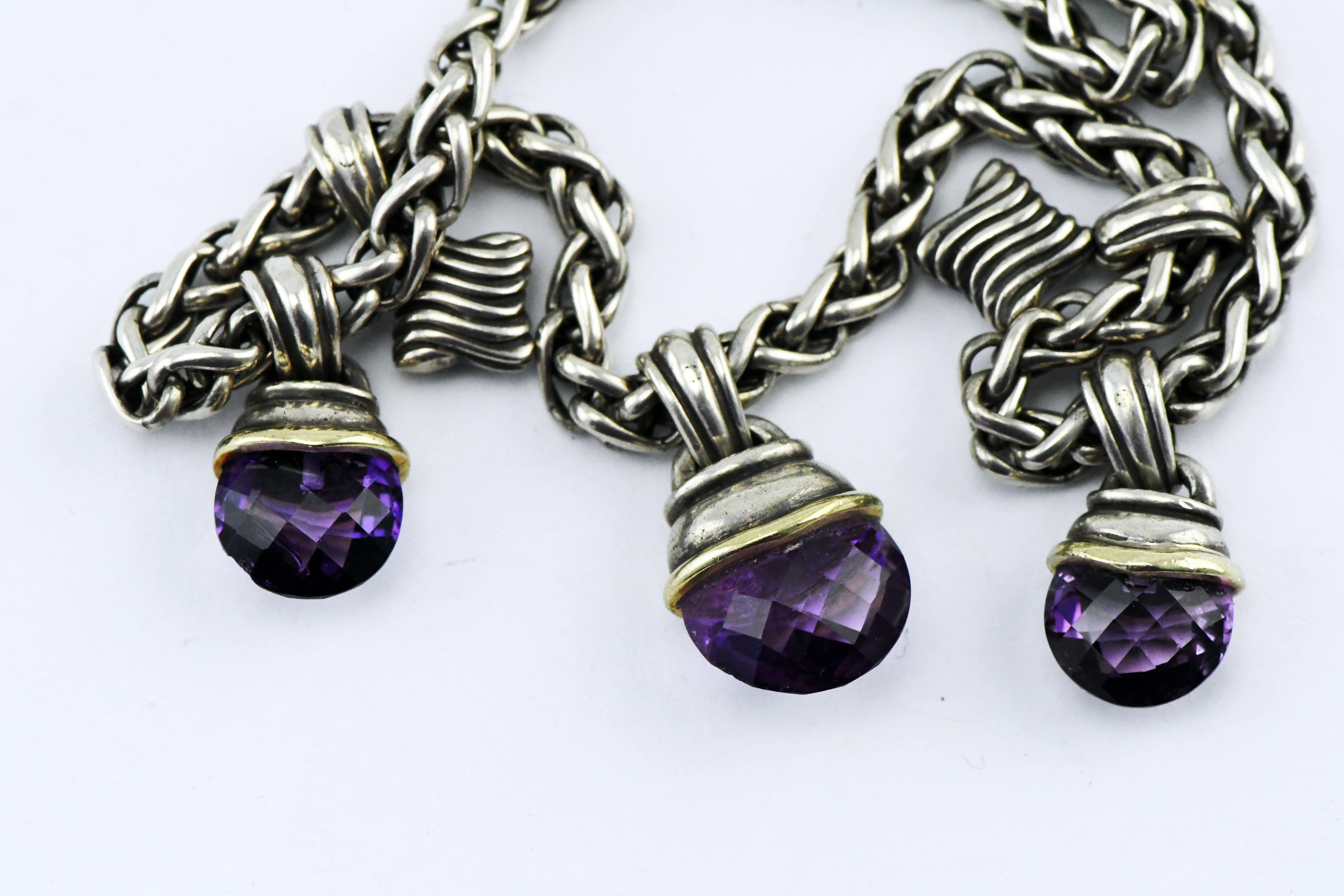 David Yurman 14k Sterling Necklace with Faceted Amethyst Gems. David Yurman is a timeless model of inspiration, innovation and consummate craftsmanship. America's foremost luxury jewelry and timepiece brand, the company was founded in New York City