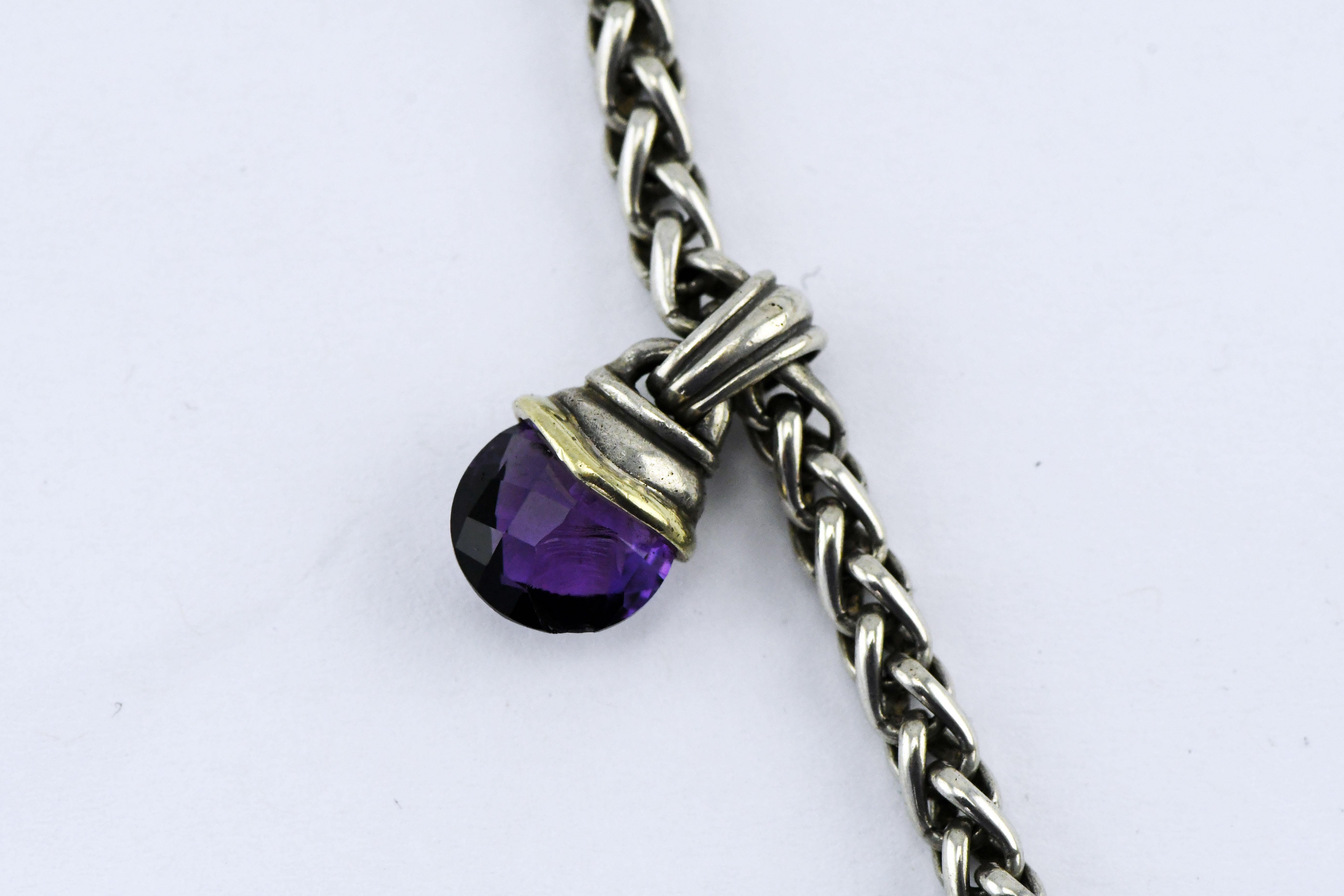 David Yurman 14 Karat Sterling Wheat Necklace with Faceted Amethyst Gems In Good Condition For Sale In Overland Park, KS