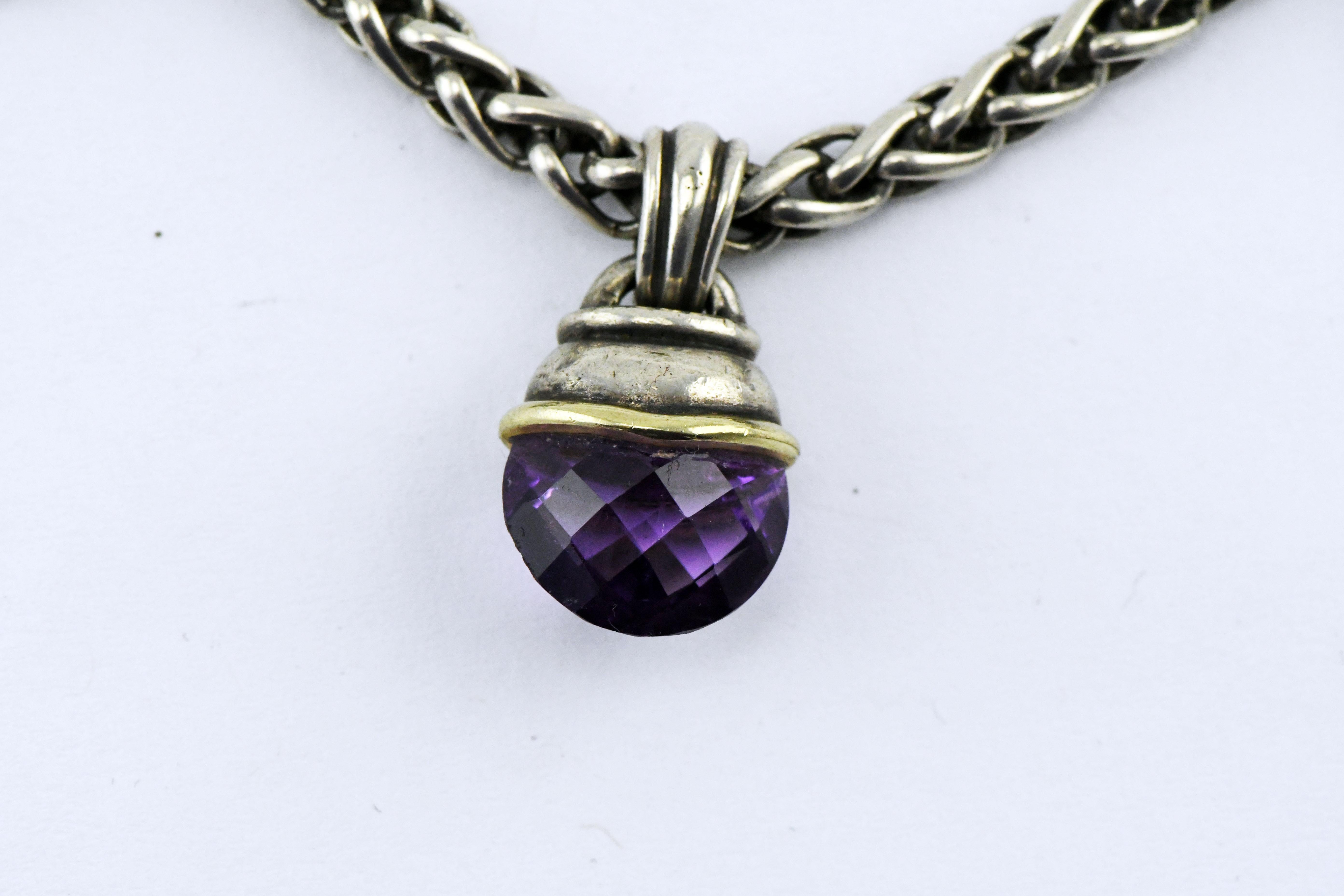 David Yurman 14 Karat Sterling Wheat Necklace with Faceted Amethyst Gems For Sale 1
