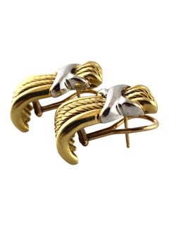 David Yurman 14K Yellow and White Gold Large Cable X Earrings Omega Backs #24484