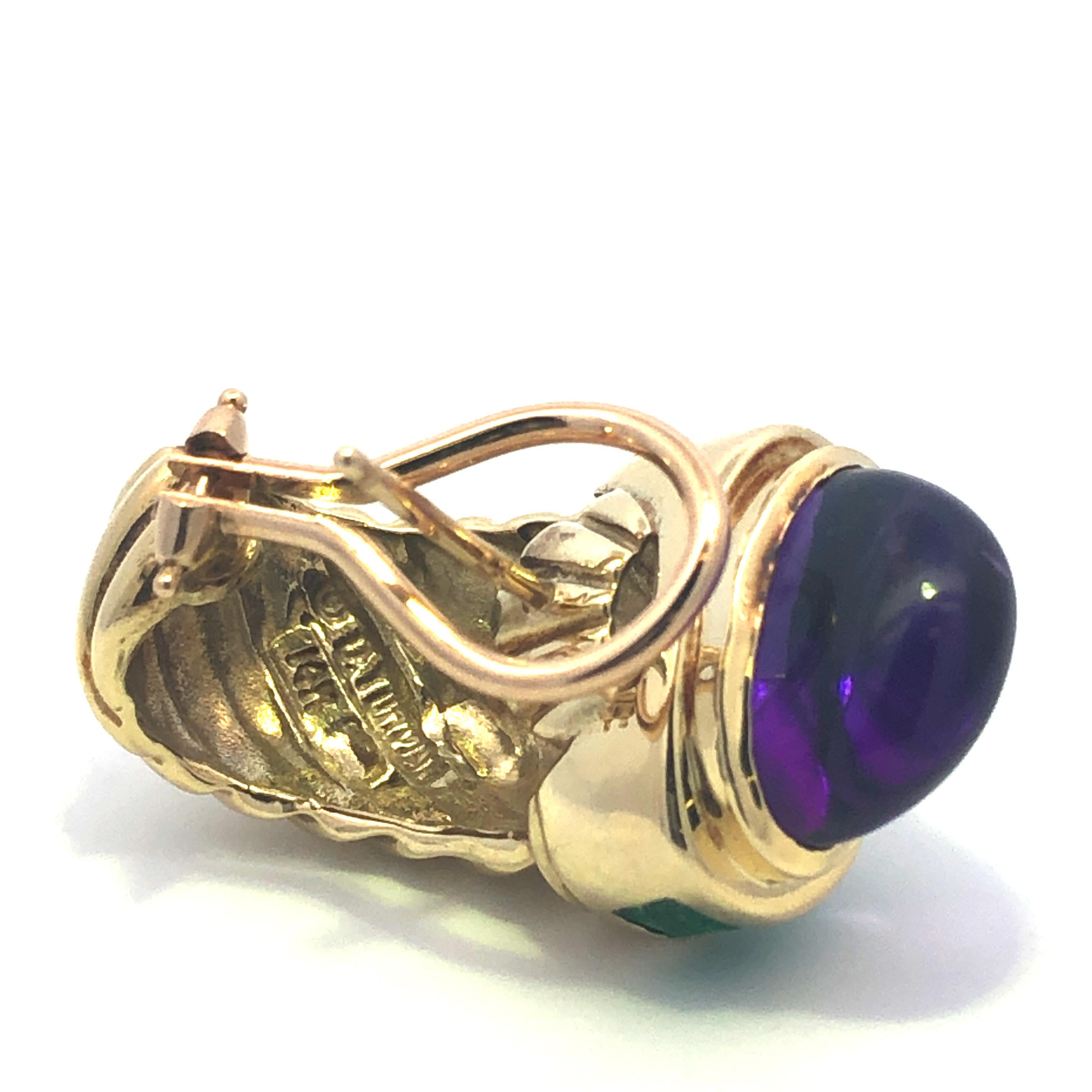 David Yurman Ohrringe aus 14 Karat Gelbgold mit Amethyst und Smaragd für Damen oder Herren im Angebot
