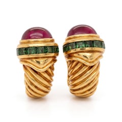 Boucles d'oreilles « crevette » en or jaune 14 carats avec améthyste et tourmaline, signées David Yurman