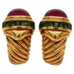 Boucles d'oreilles « crevette » en or jaune 14 carats avec améthyste et tourmaline, signées David Yurman