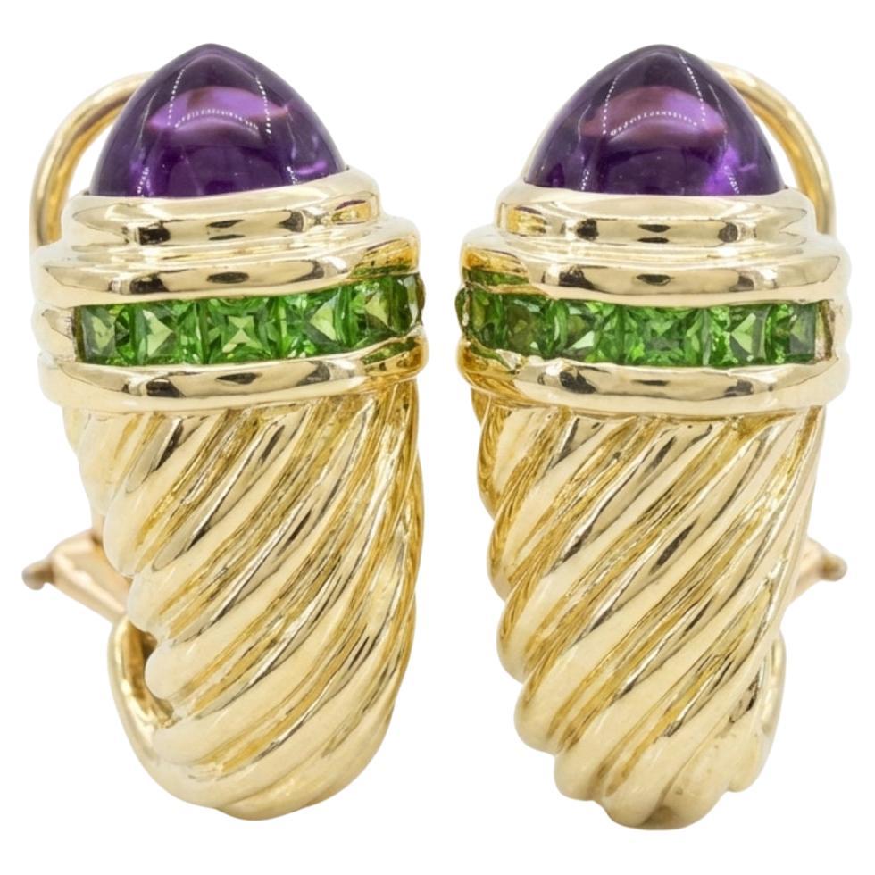 Boucles d'oreilles à pince en or jaune 14K avec cabochon d'améthyste et grenat David Yurman en vente