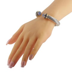 David Yurman 14K Yellow Gold and Silver Iolite and Chalcedony Cable Bracelet
