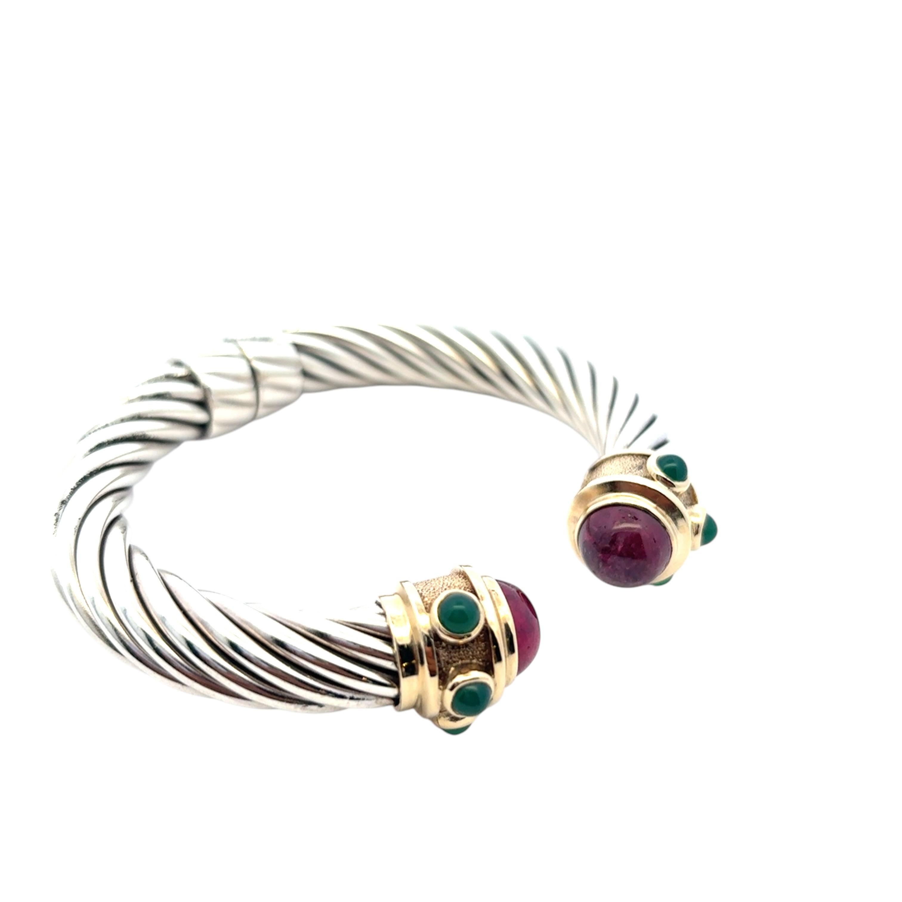 Cabochon David Yurman, bracciale in oro giallo 14k e argento 925 con ametista e crisofraso