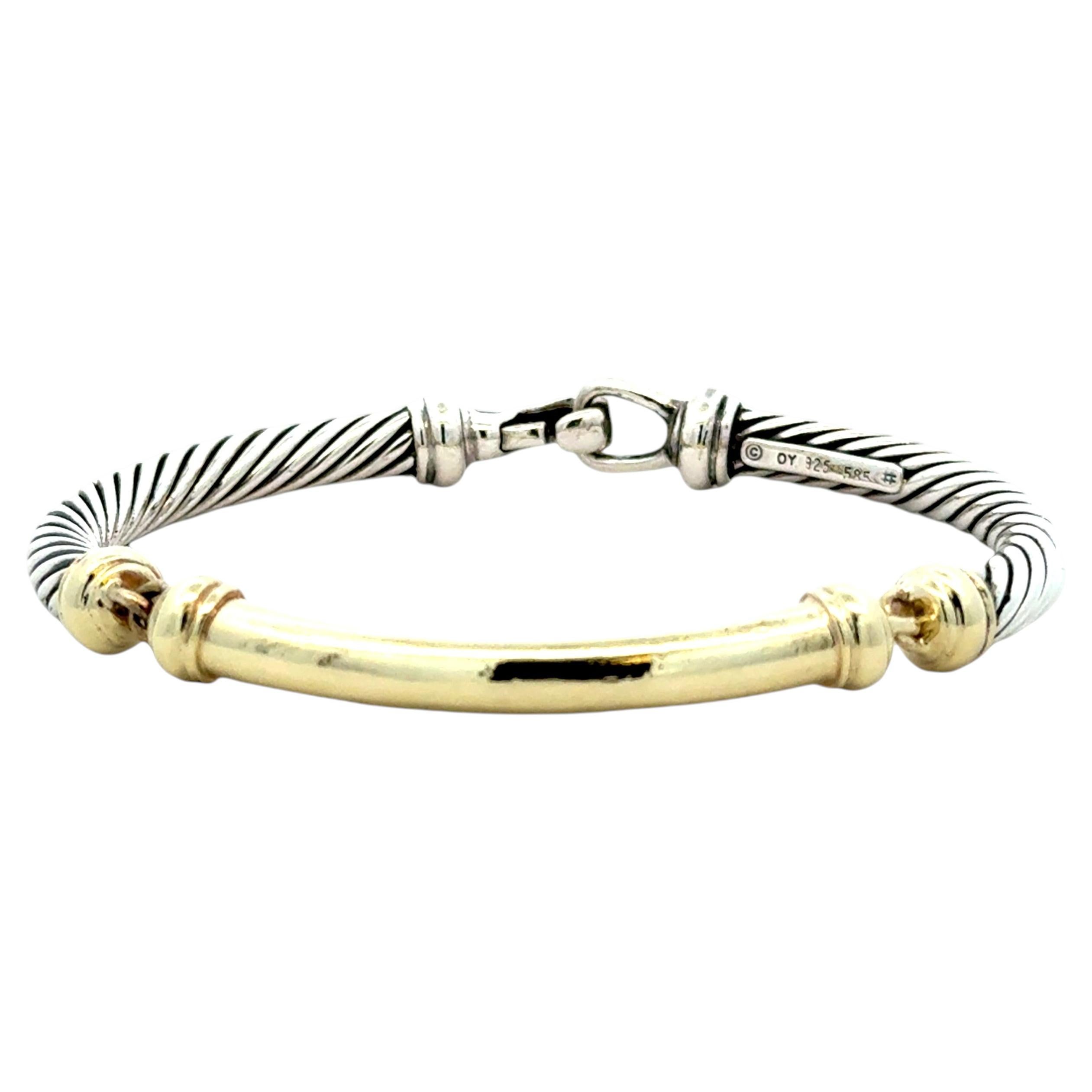 David Yurman 14k Yellow Gold and Sterling Silver Cable Bangle Bracelet For Sale