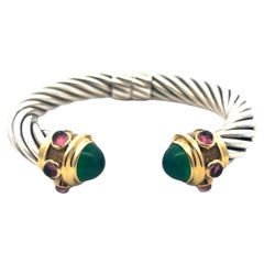 David Yurman 14k Yellow Gold and Sterling Silver Chalcedony & Tourmaline Bangle