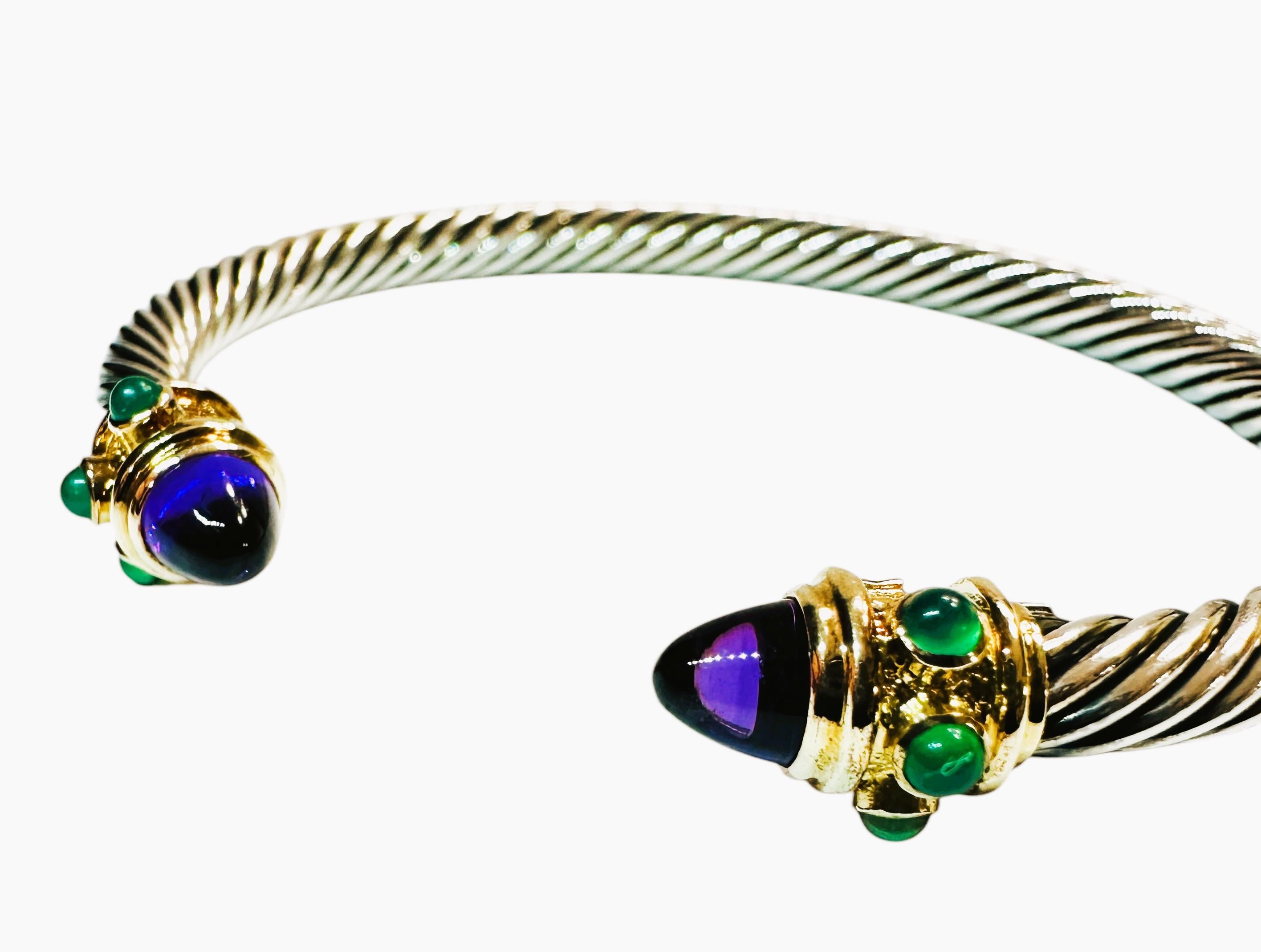 Art Deco David Yurman 14k Yellow Gold and Sterling Silver Jeweled Open Bracelet