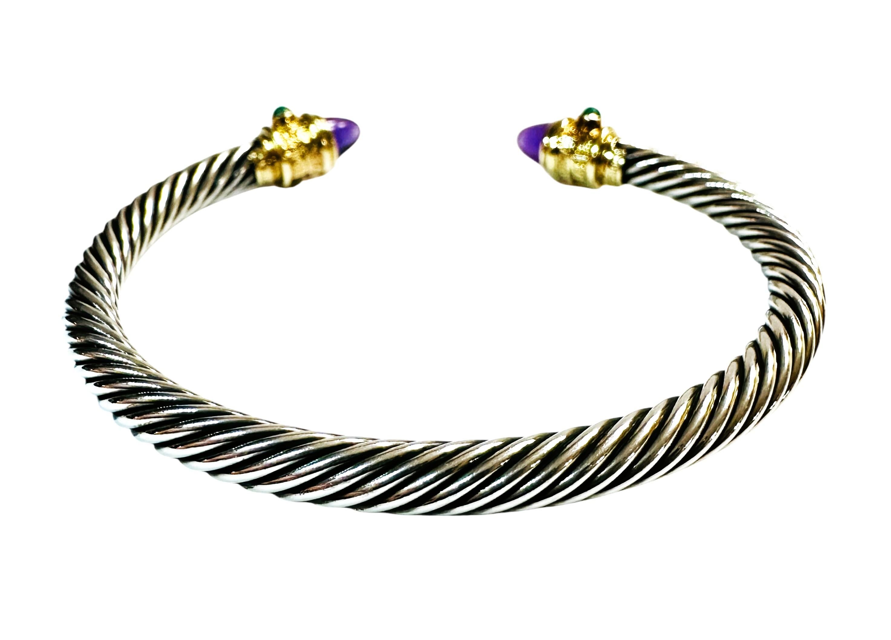Cabochon David Yurman 14k Yellow Gold and Sterling Silver Jeweled Open Bracelet