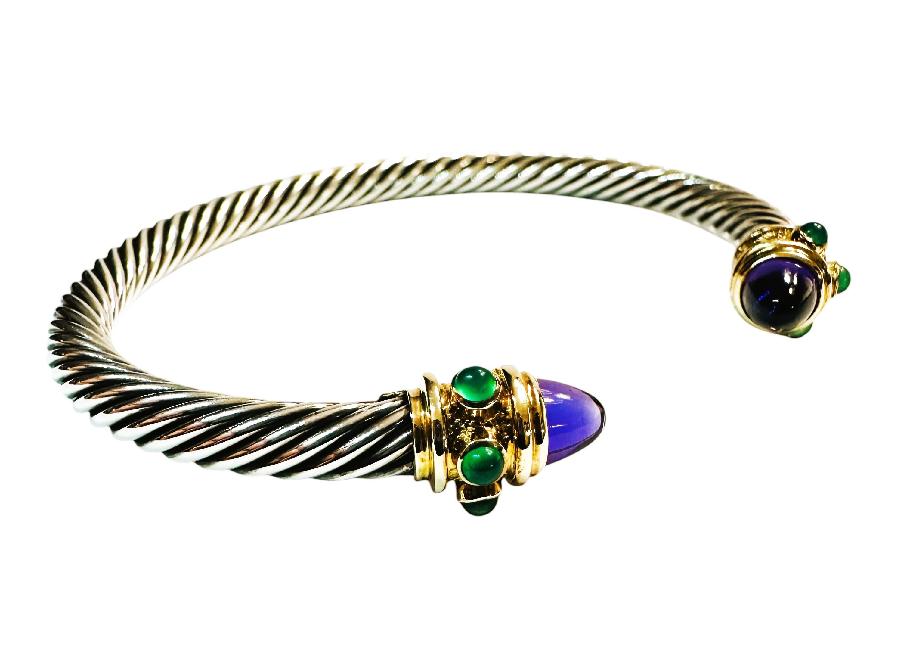 Women's David Yurman 14k Yellow Gold and Sterling Silver Jeweled Open Bracelet