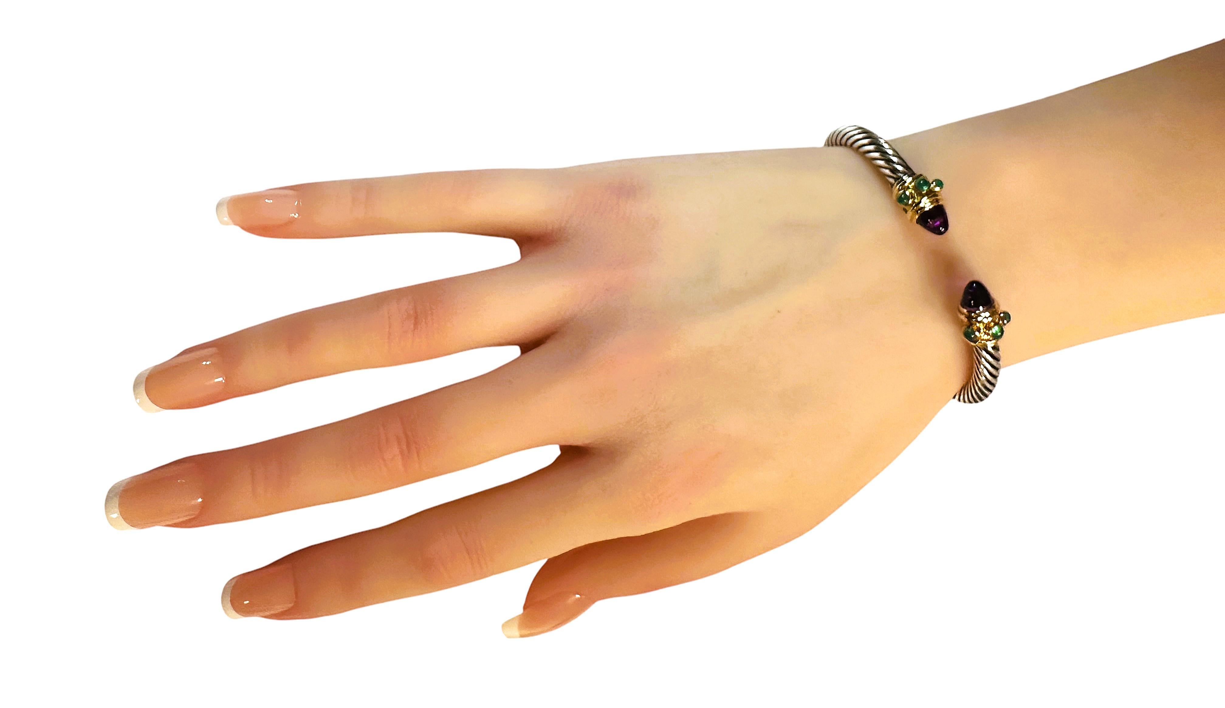 David Yurman 14k Yellow Gold and Sterling Silver Jeweled Open Bracelet 1