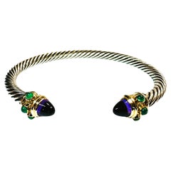David Yurman 14k Yellow Gold and Sterling Silver Jeweled Open Bracelet