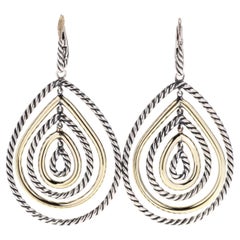 David Yurman 14K Yellow Gold and Sterling Silver Pear Shape Dangle Earrings