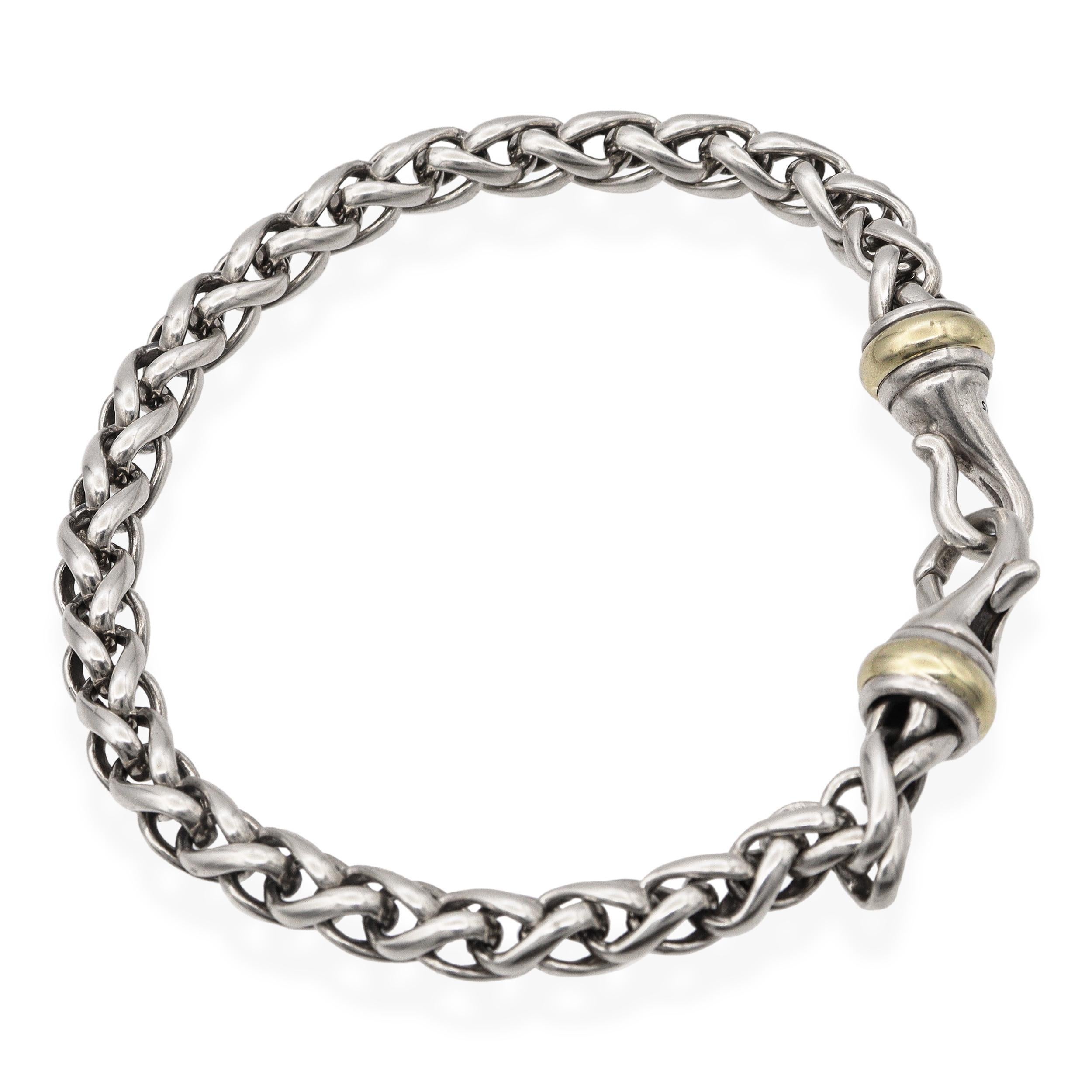 David Yurman 14k Yellow Gold and Sterling Silver Wheat Chain Bracelet Pour femmes en vente