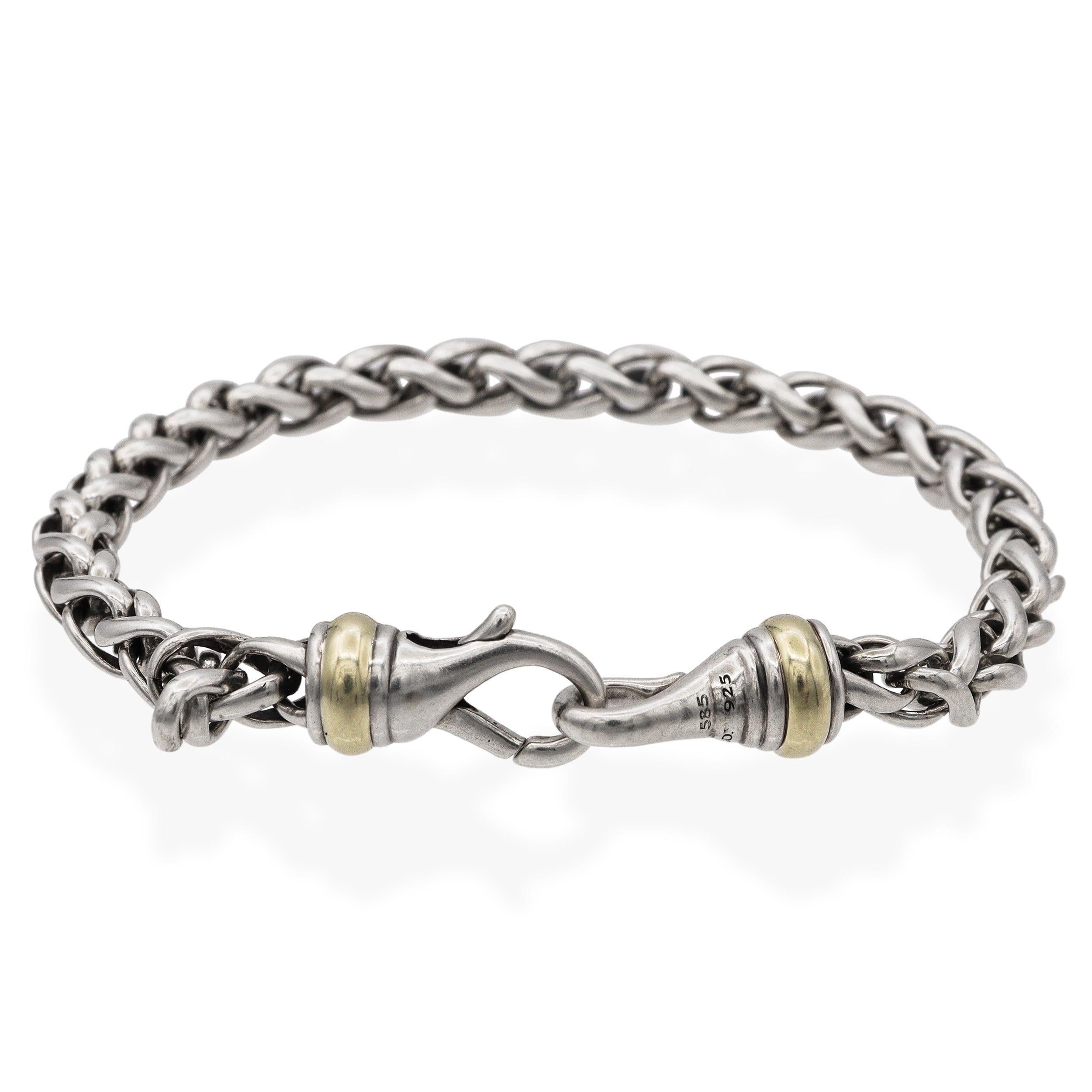 David Yurman 14k Yellow Gold and Sterling Silver Wheat Chain Bracelet en vente 1