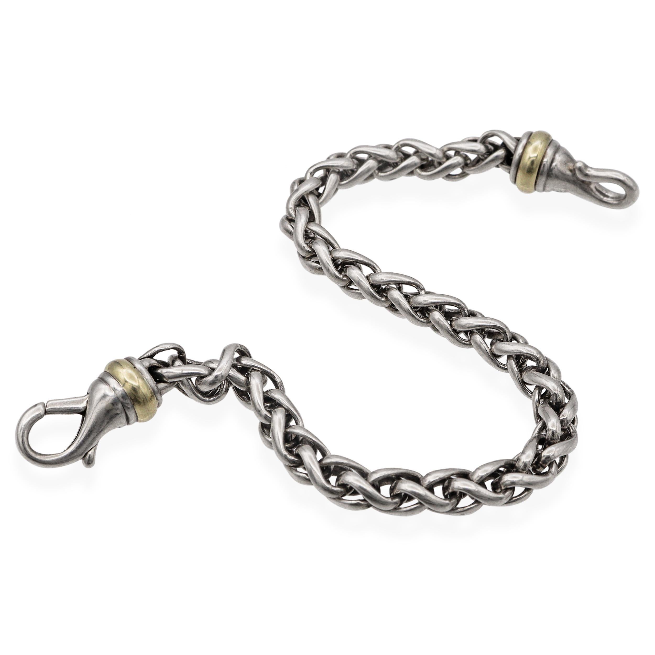 David Yurman 14k Yellow Gold and Sterling Silver Wheat Chain Bracelet en vente 2