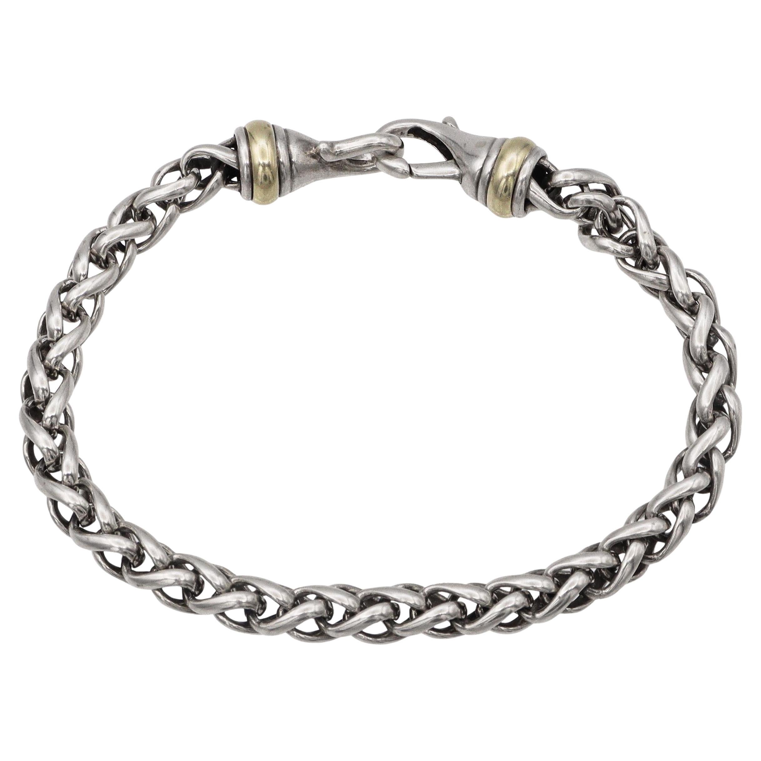 David Yurman 14k Yellow Gold and Sterling Silver Wheat Chain Bracelet en vente