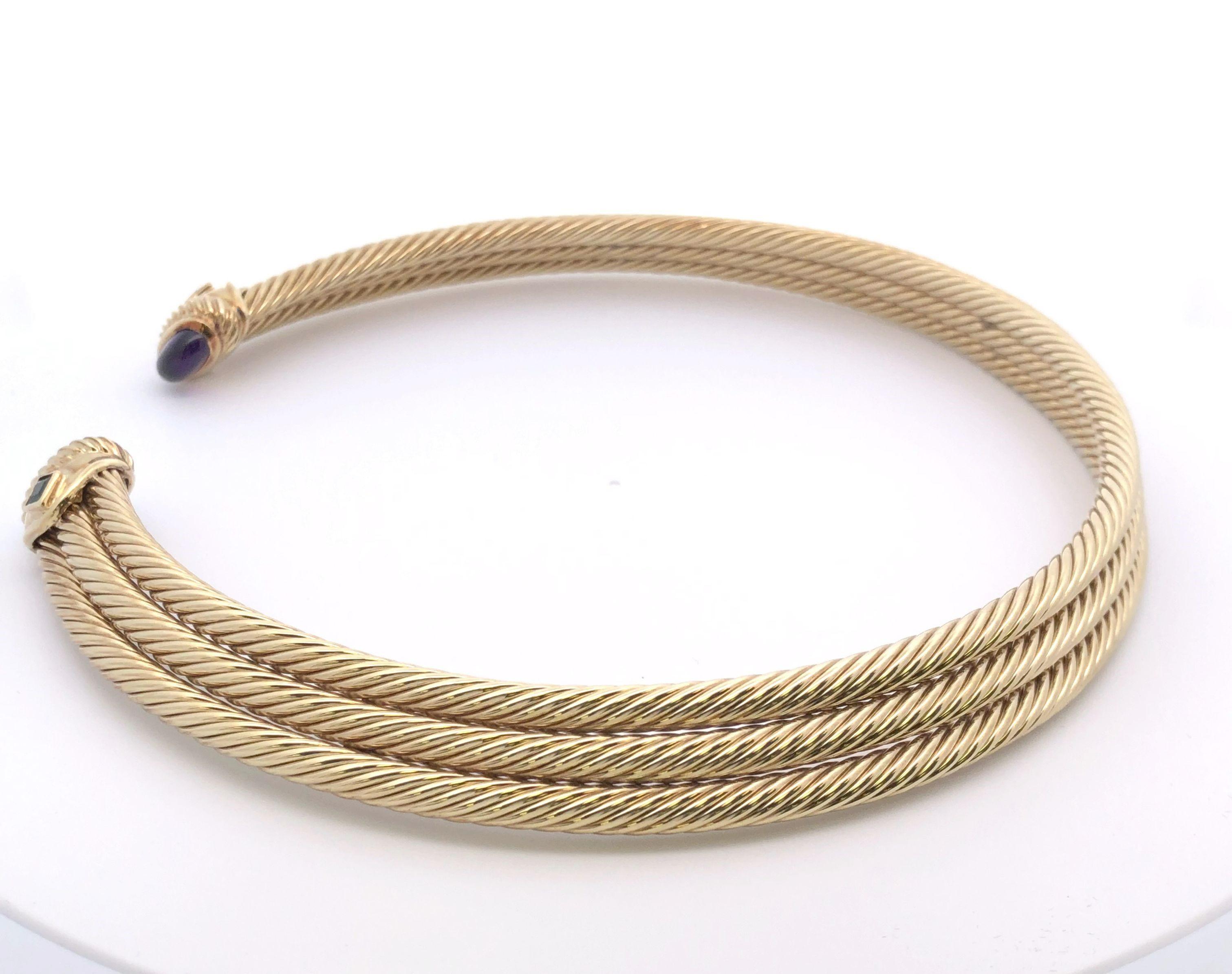 David Yurman 14k Gelbgold Kabelkragen-Halskette mit Amethyst und Tsavorit für Damen oder Herren im Angebot