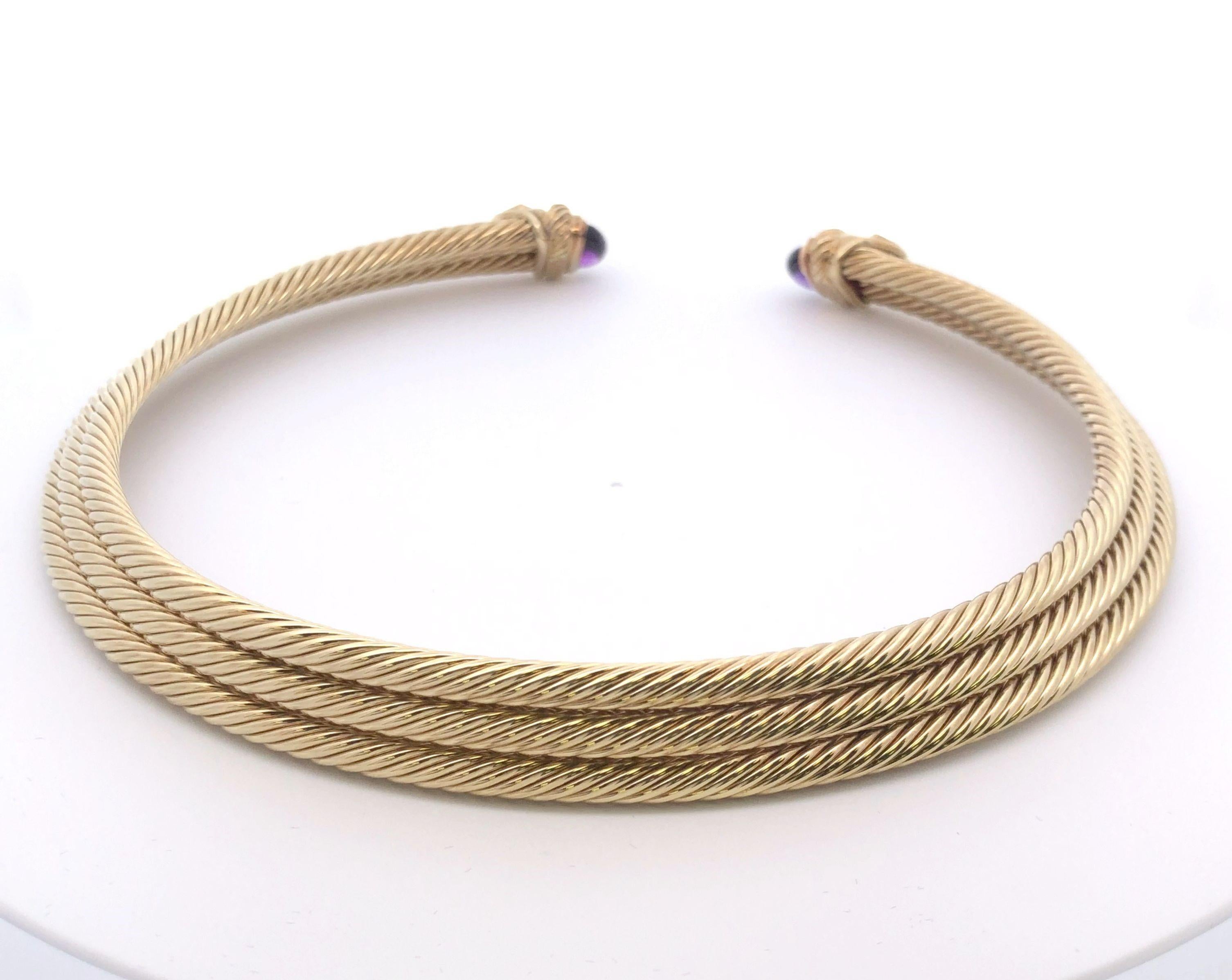 David Yurman 14k Gelbgold Kabelkragen-Halskette mit Amethyst und Tsavorit im Angebot 1