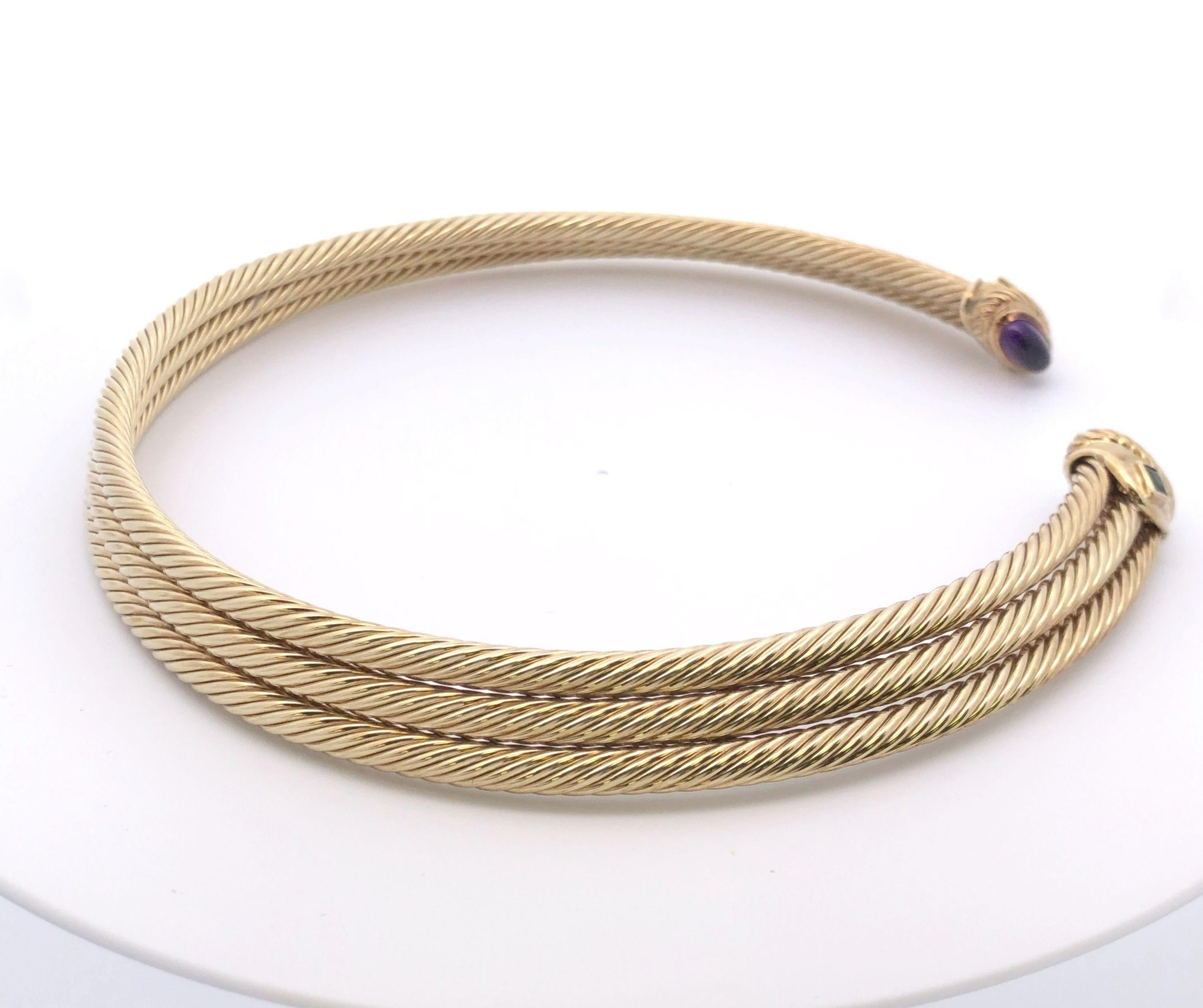 David Yurman 14k Gelbgold Kabelkragen-Halskette mit Amethyst und Tsavorit im Angebot 2
