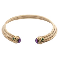 David Yurman 14k Gelbgold Kabelkragen-Halskette mit Amethyst und Tsavorit