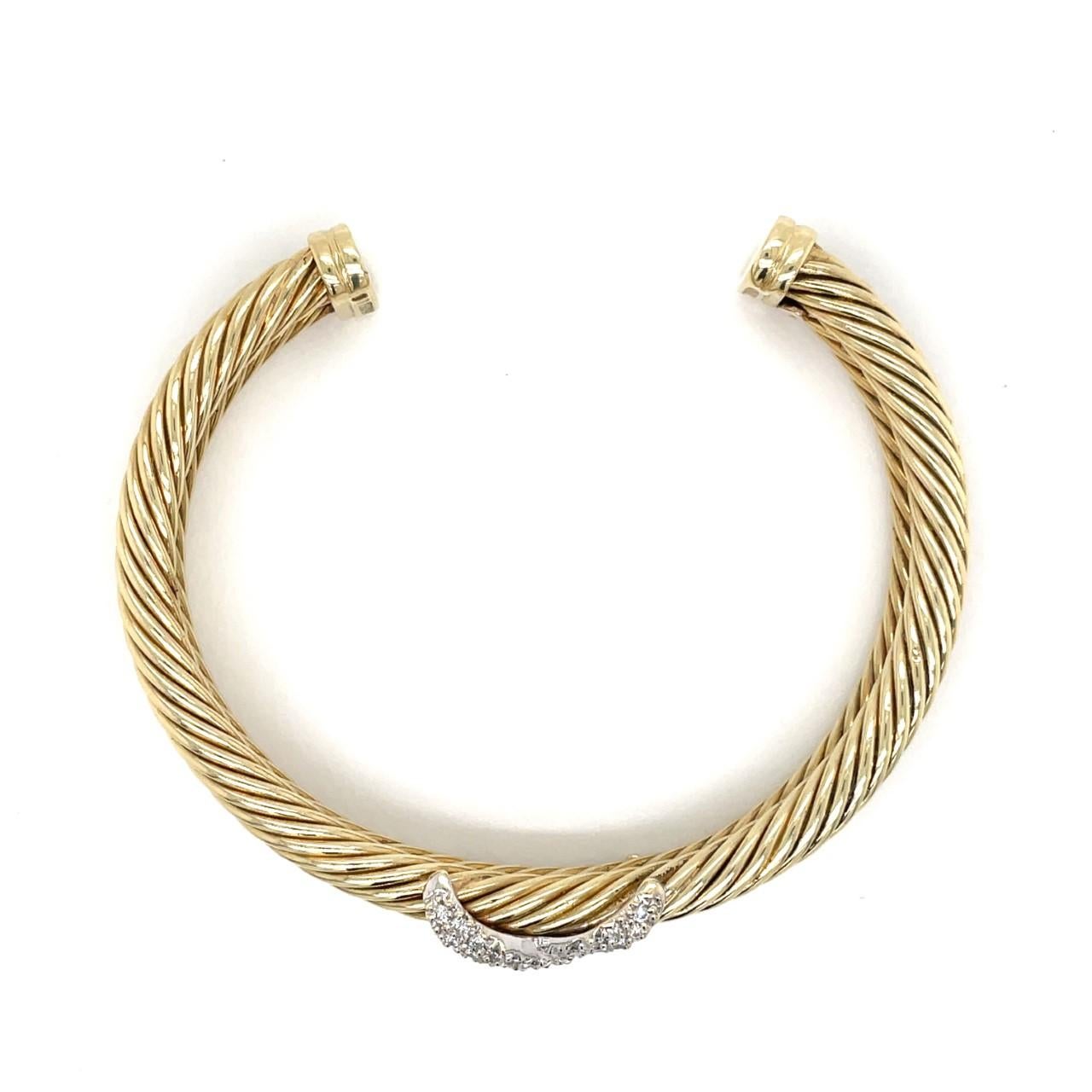 David Yurman 14k Yellow Gold Crossover Cable Bracelet with Pave Diamonds 1
