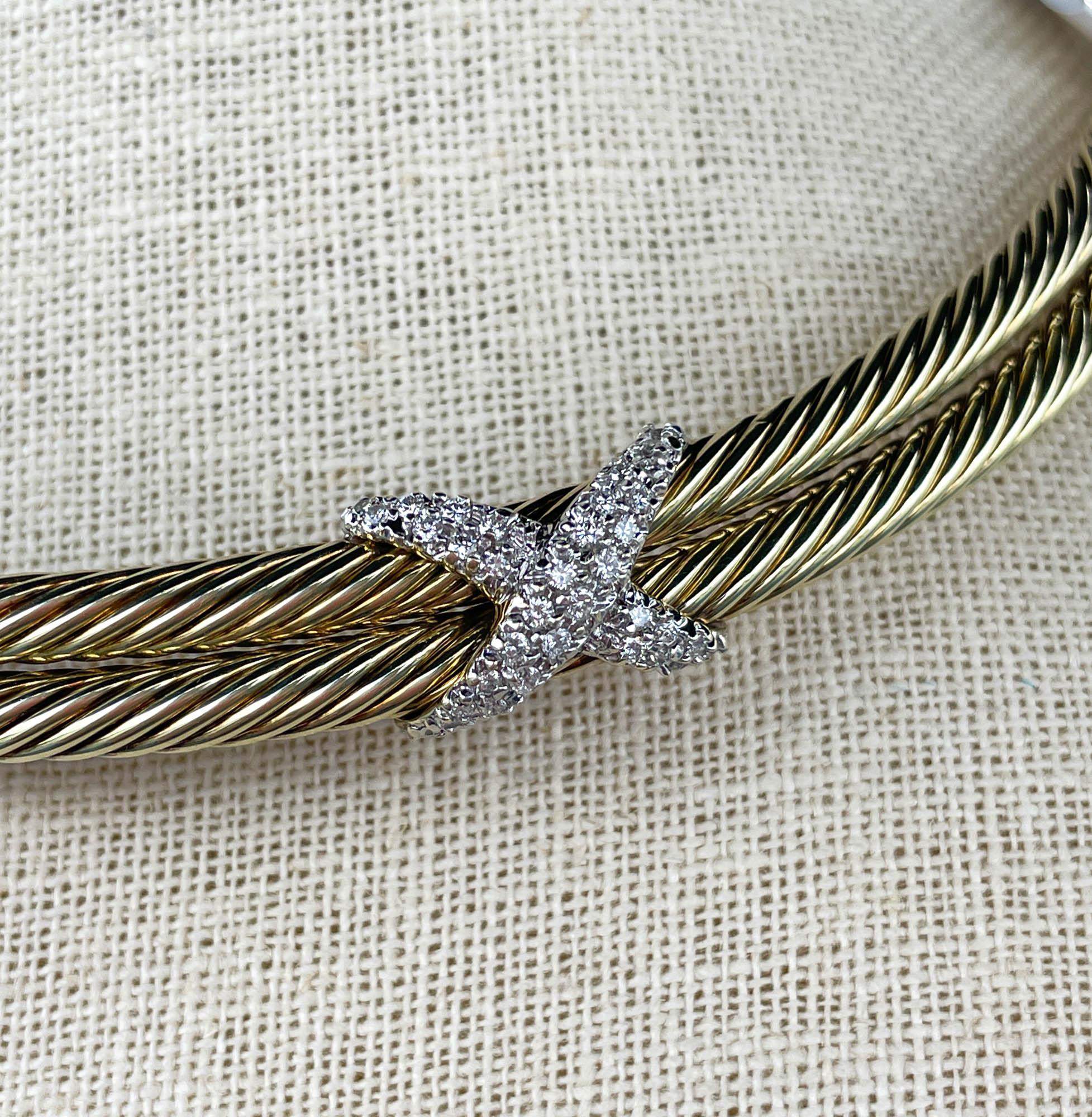 David Yurman 14k Gelbgold Diamant-Doppel-X-Halskette im Zustand „Gut“ in Boca Raton, FL