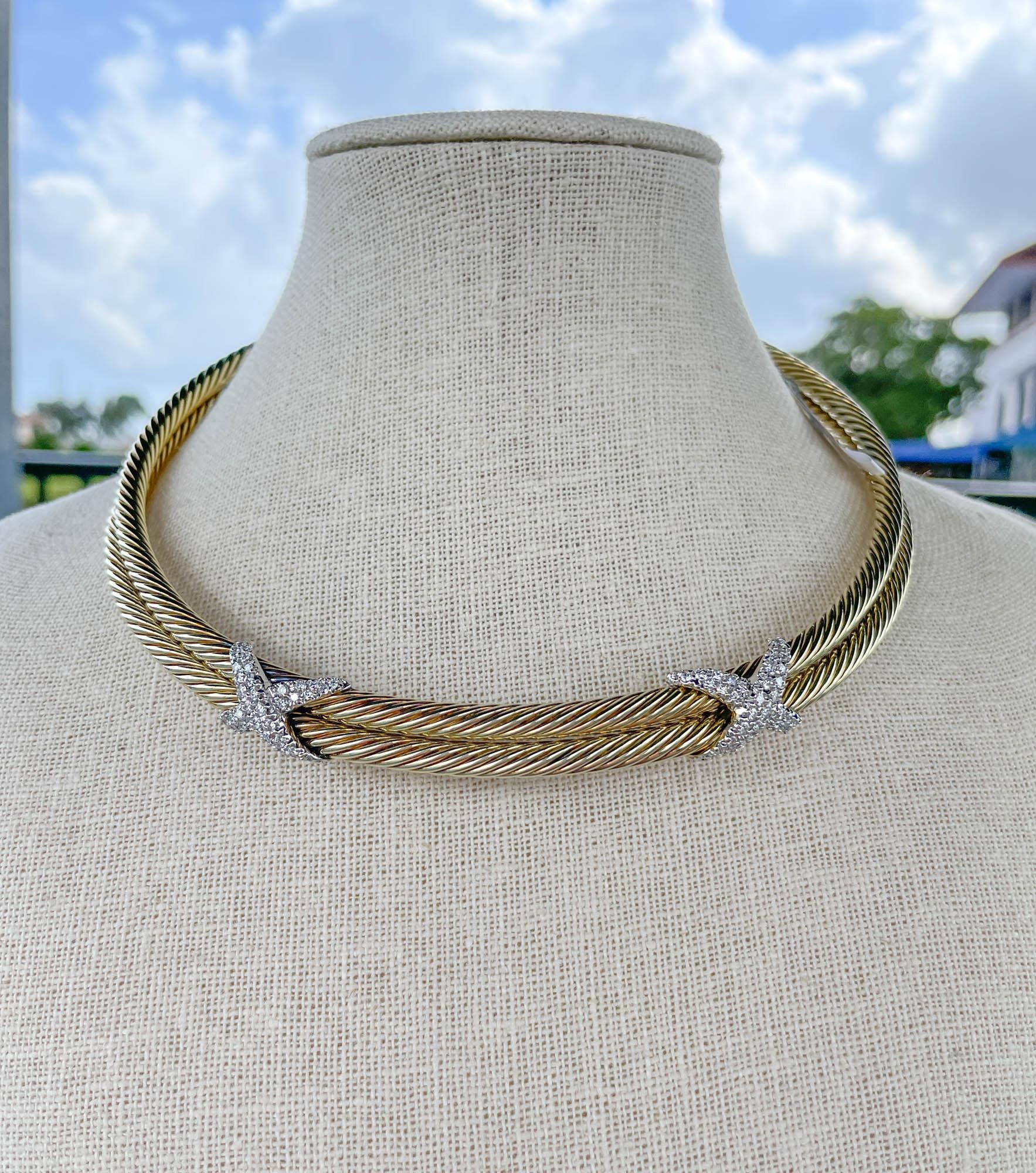 David Yurman 14k Gelbgold Diamant-Doppel-X-Halskette Damen