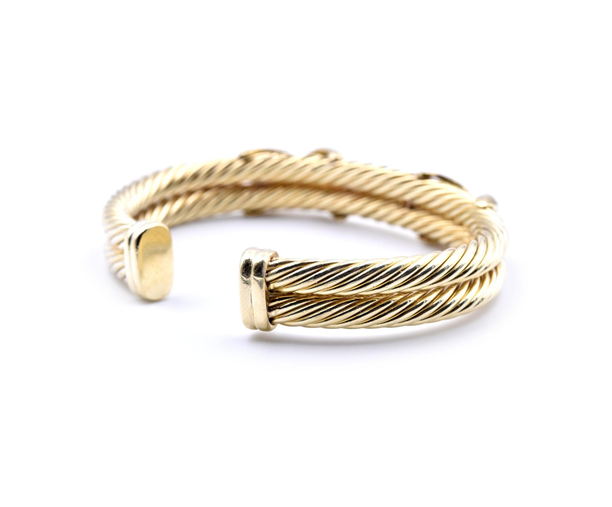David Yurman 14 Karat Yellow Gold Diamond “X” Bangle Bracelet In Excellent Condition In Scottsdale, AZ