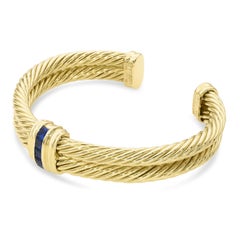 David Yurman 14k Yellow Gold Double Cable Sapphire Cuff Bracelet