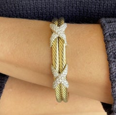 David Yurman 14k Yellow Gold Double X Pave Diamonds Crossover Cable Bracelet