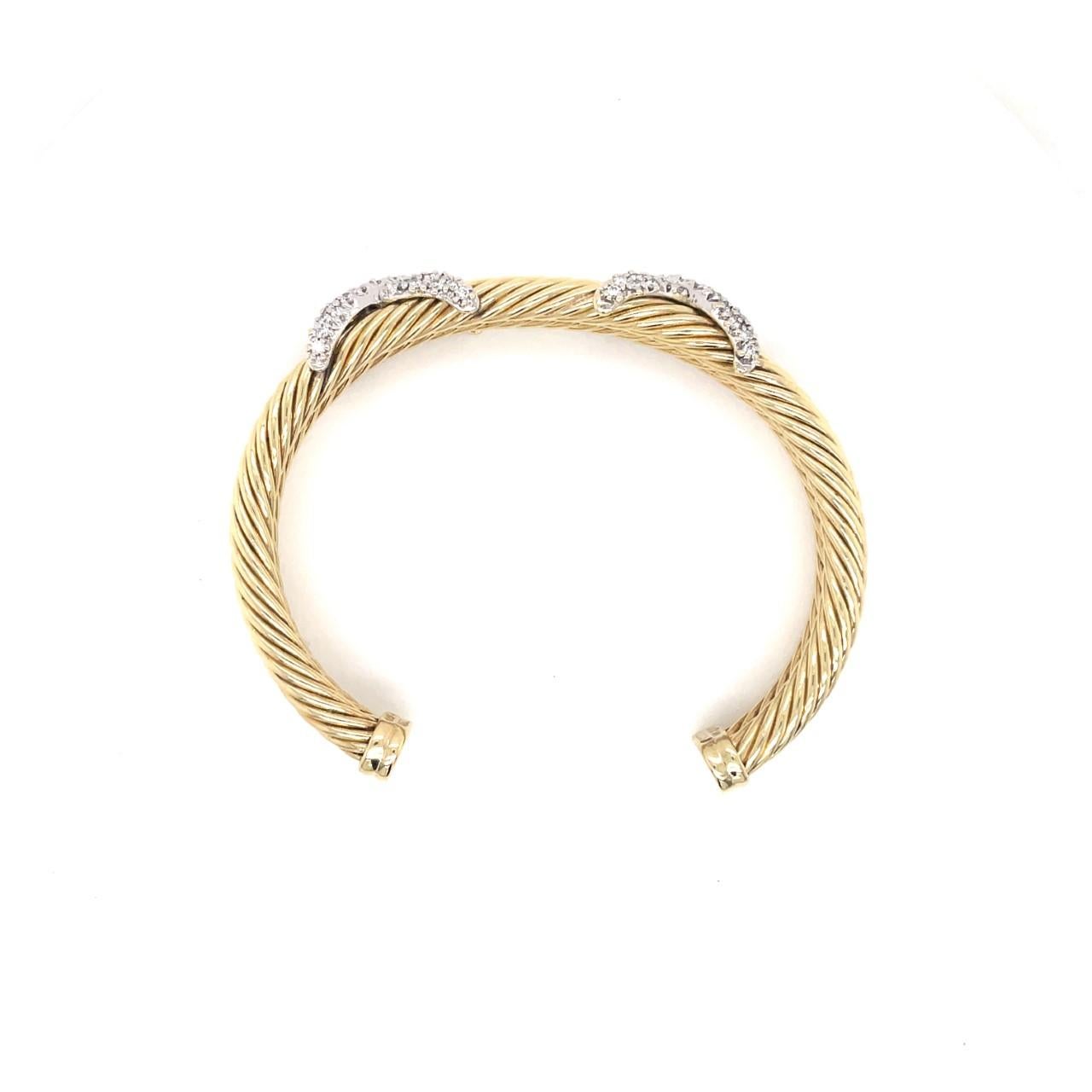 Women's David Yurman 14k Yellow Gold Double X Pave Diamonds Crossover Cable Bracelet