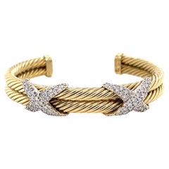 David Yurman 14k Yellow Gold Double X Pave Diamonds Crossover Cable Bracelet