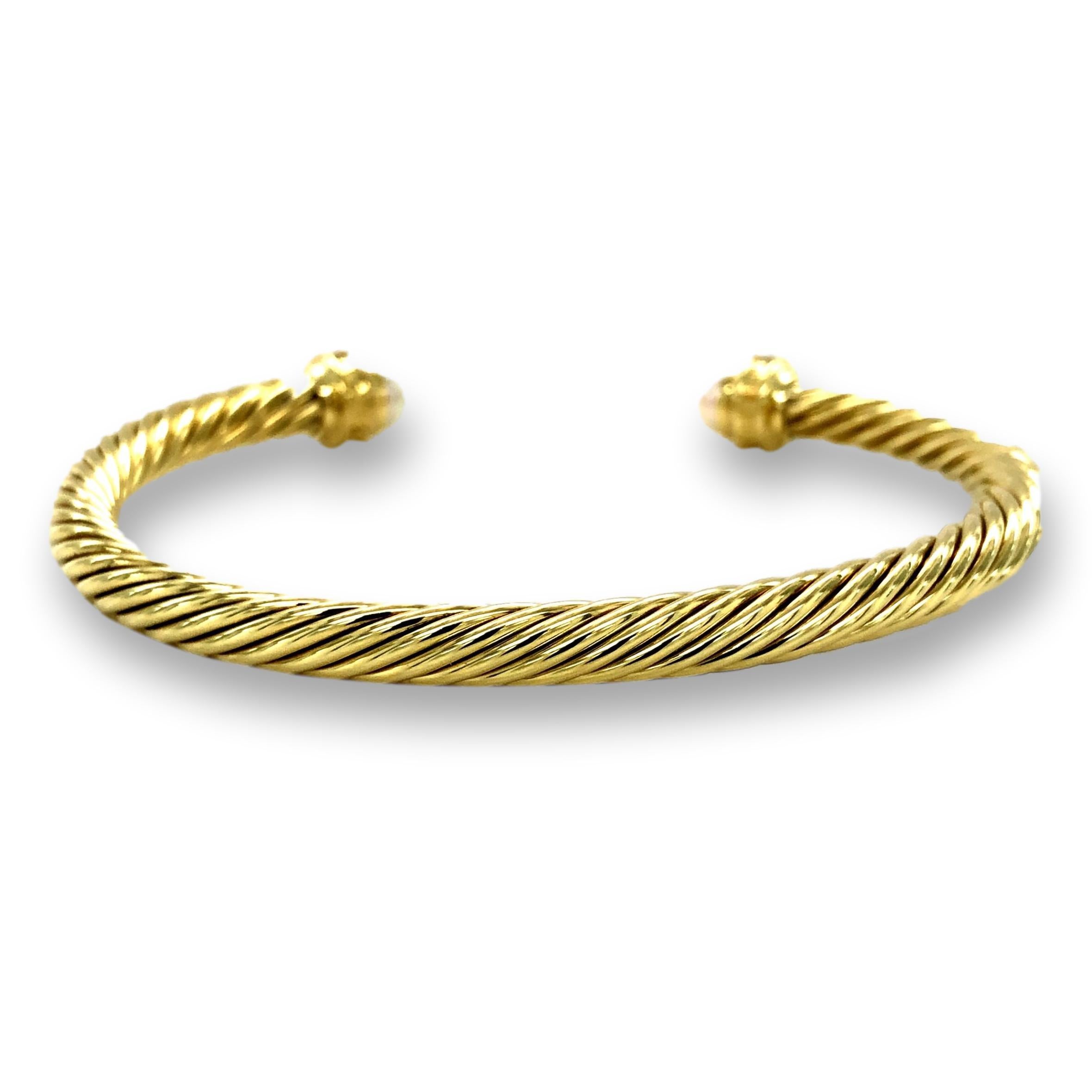 David Yurman 14K Yellow Gold Pearls and Diamonds Cable Bracelet In Excellent Condition In New York, NY